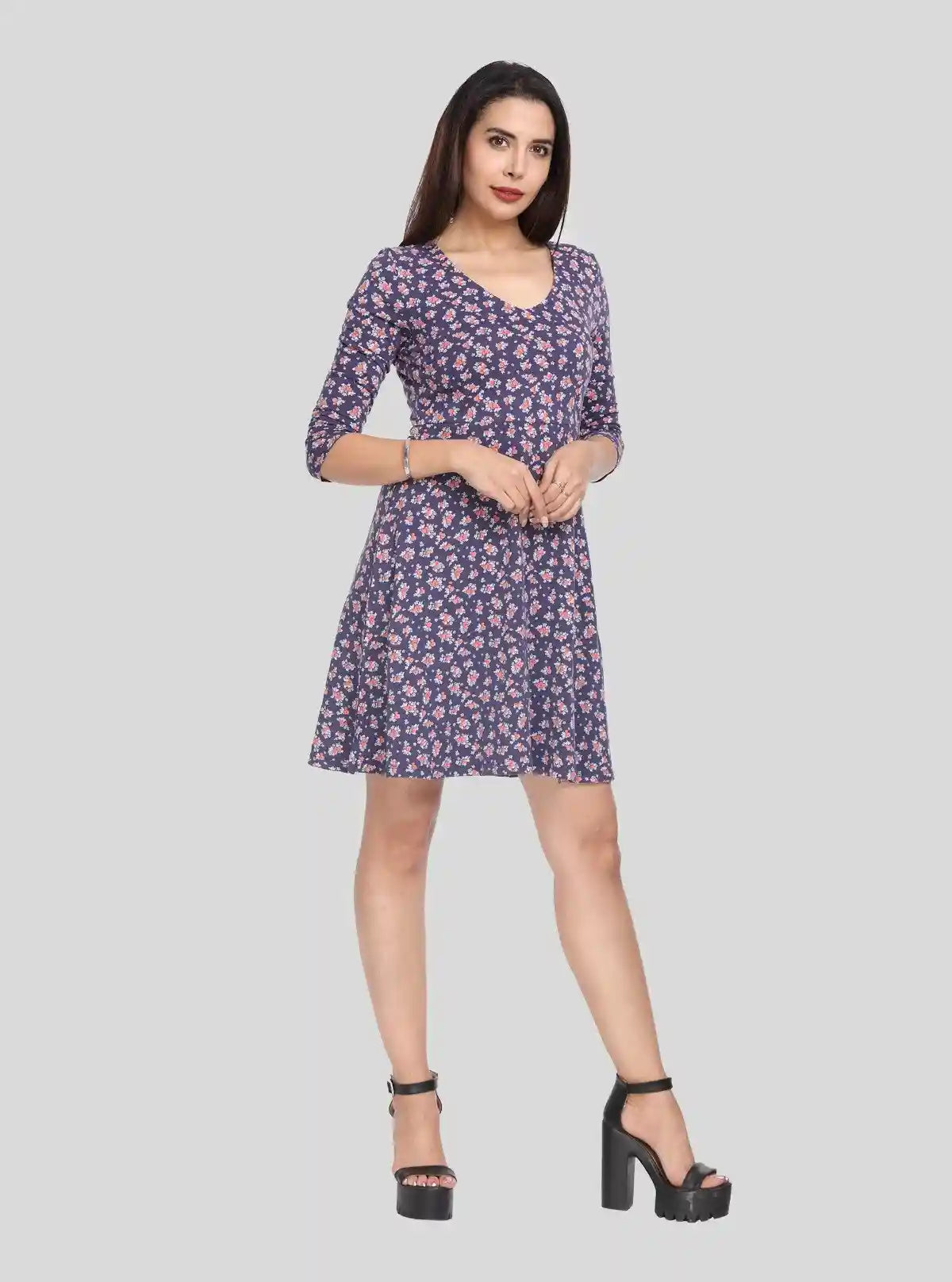 Women's Ink Blue Floral Printed Cotton Feather Touch Dress | Buy Online at  Boer and Fitch