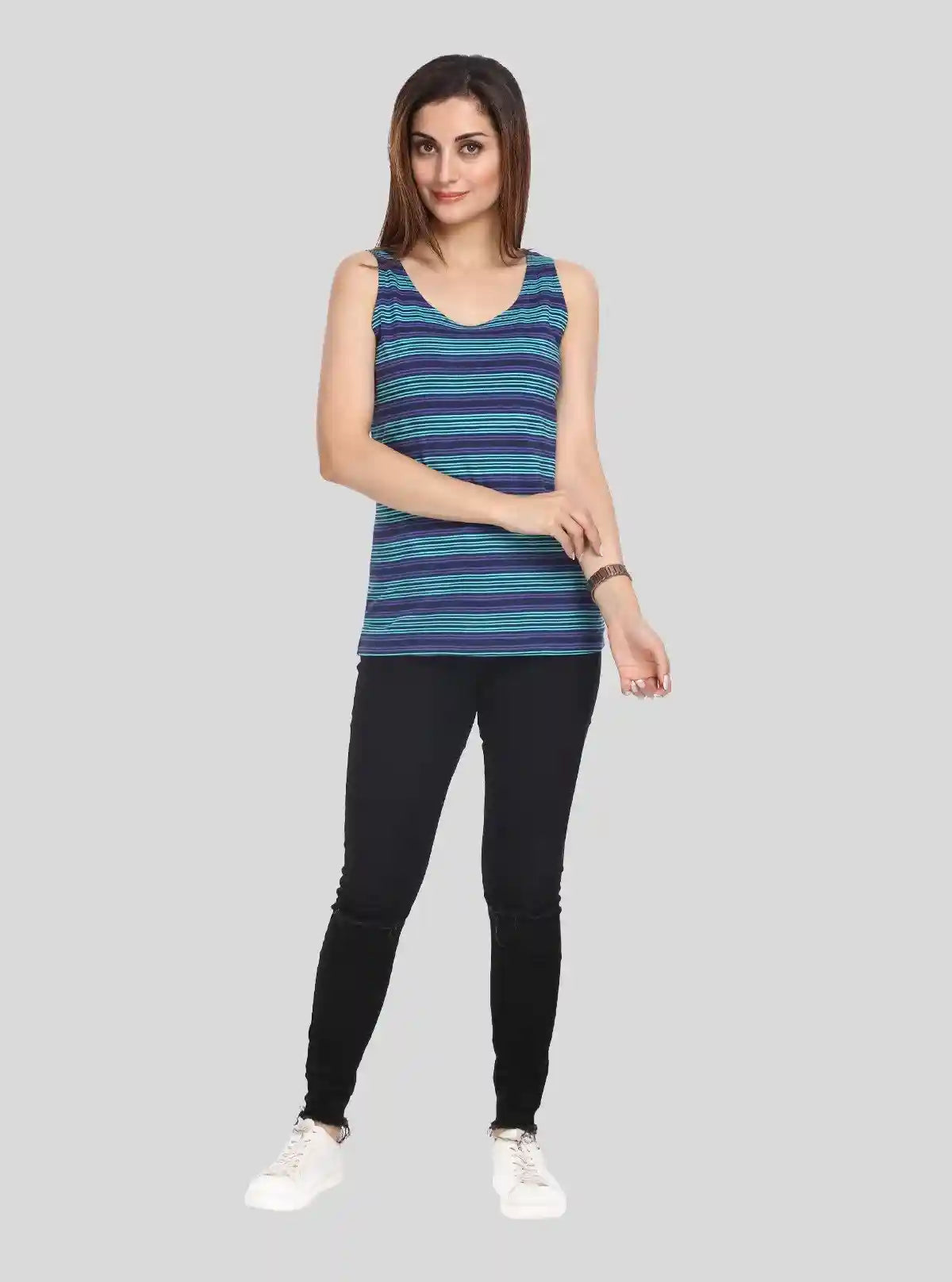 Women's Light Blue Cotton Shrug with Navy Striped Inner Top Set – Boer and Fitch | Buy Online at  Boer and Fitch