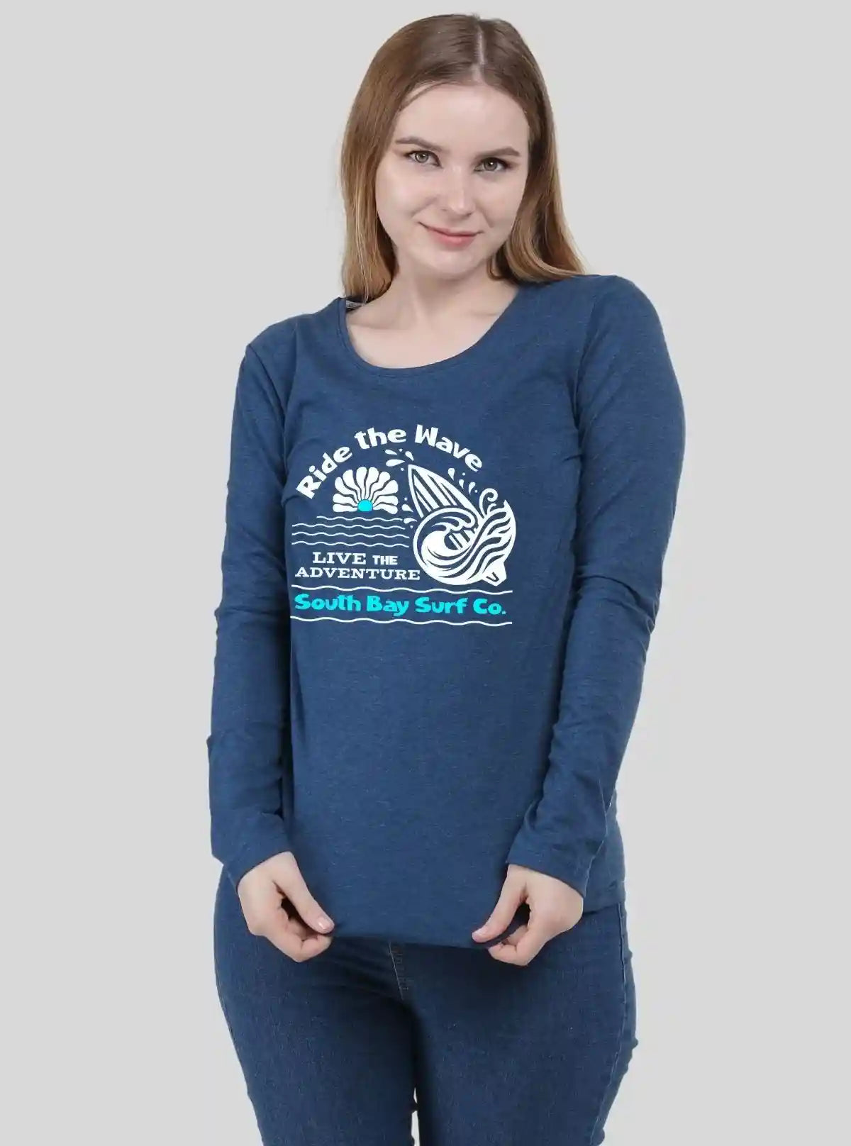 Women's Prussian Blue Crew Neck Wave Print Cotton Jersey Long Sleeve T-Shirt by Boer and Fitch | Buy Online at  Boer and Fitch