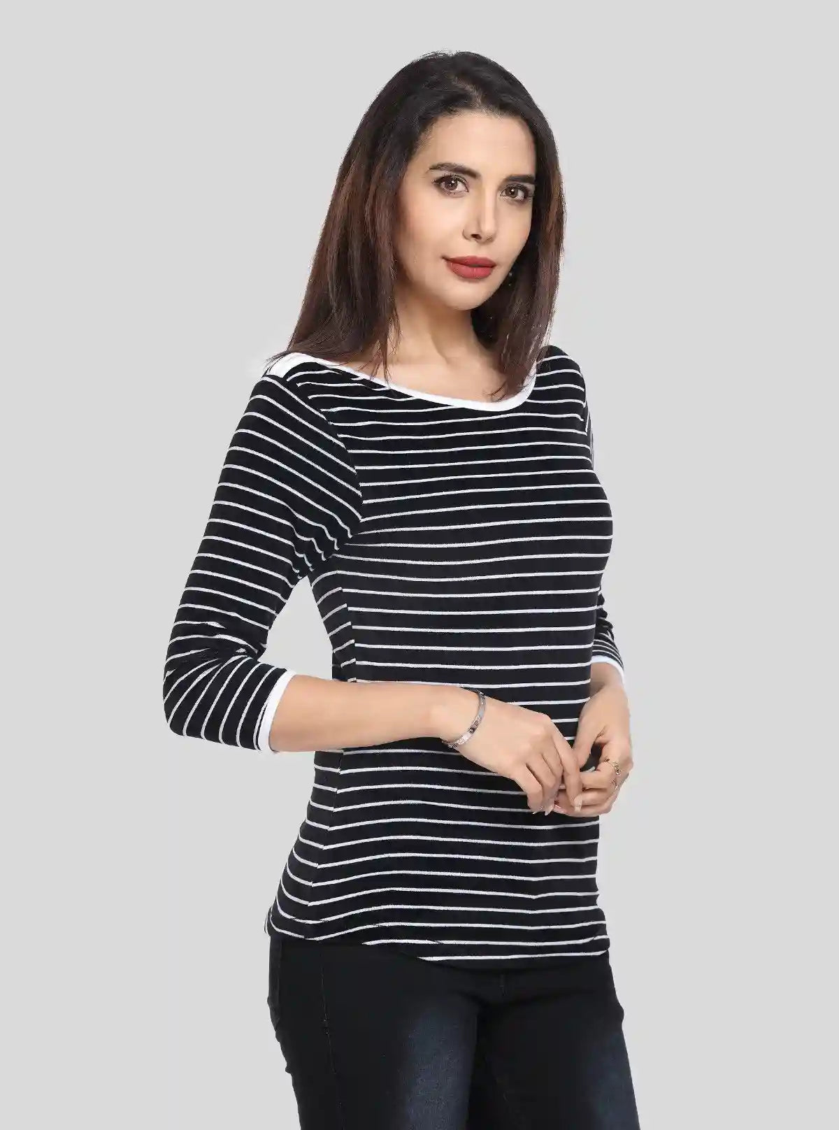 Women’s Segments Navy Stripe Velour Sweat Top in Cotton-Poly Blend | Buy Online at  Boer and Fitch