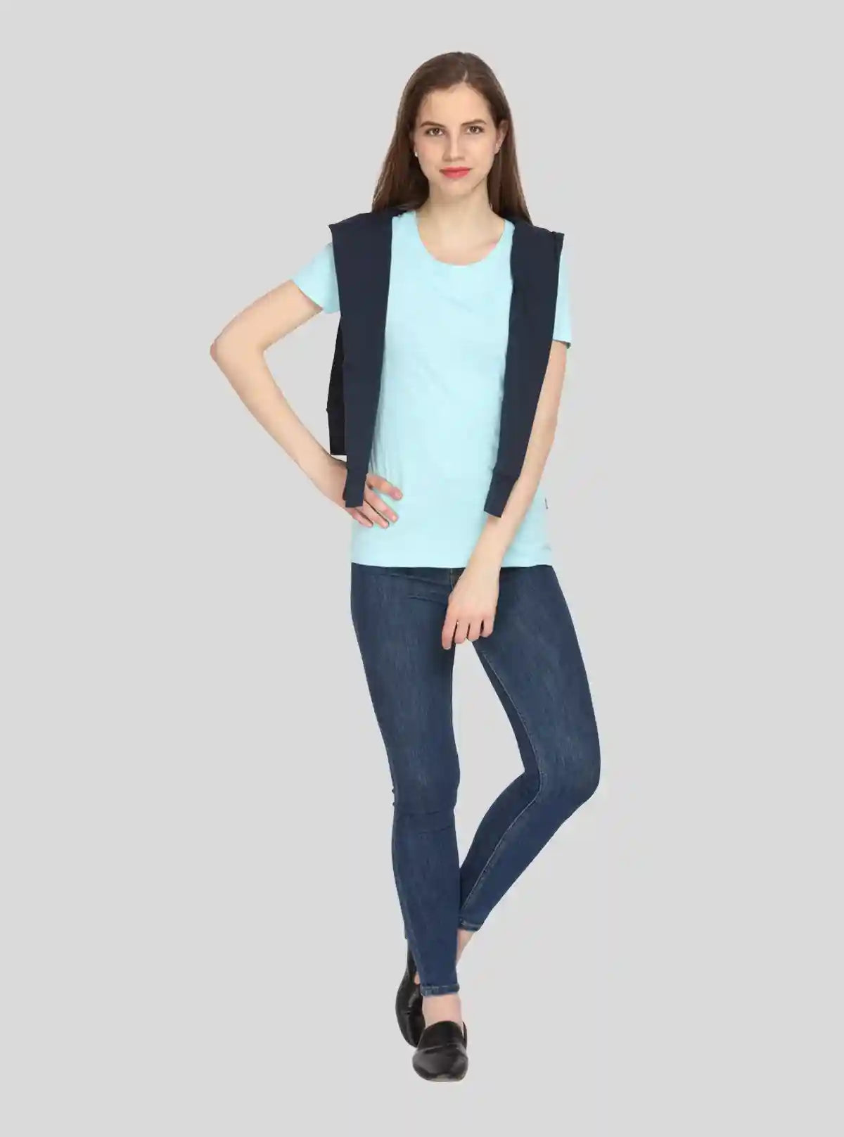 Women's Sky Blue Crew Neck Cotton Slub Jersey Short Sleeve T-Shirt by Boer and Fitch | Buy Online at  Boer and Fitch