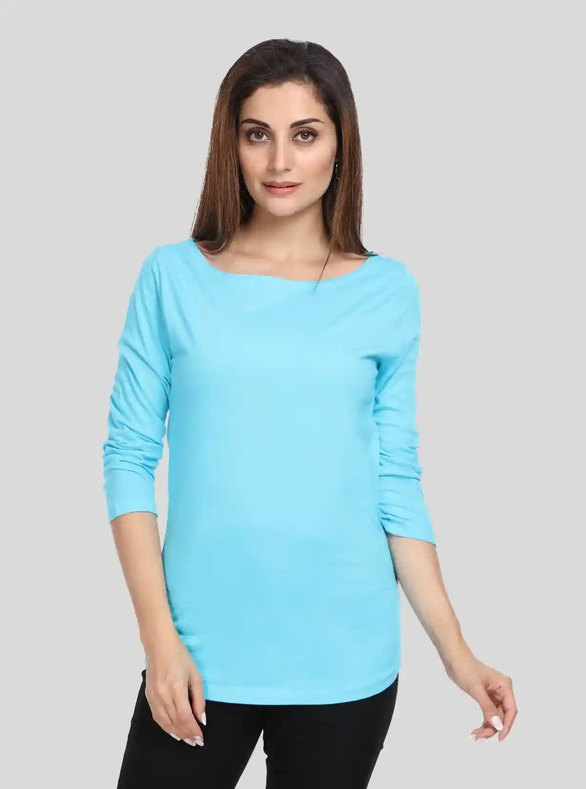 Women's Solid Pastel Blue Top – Minimal Chic with Soft Comfort | Buy Online at  Boer and Fitch
