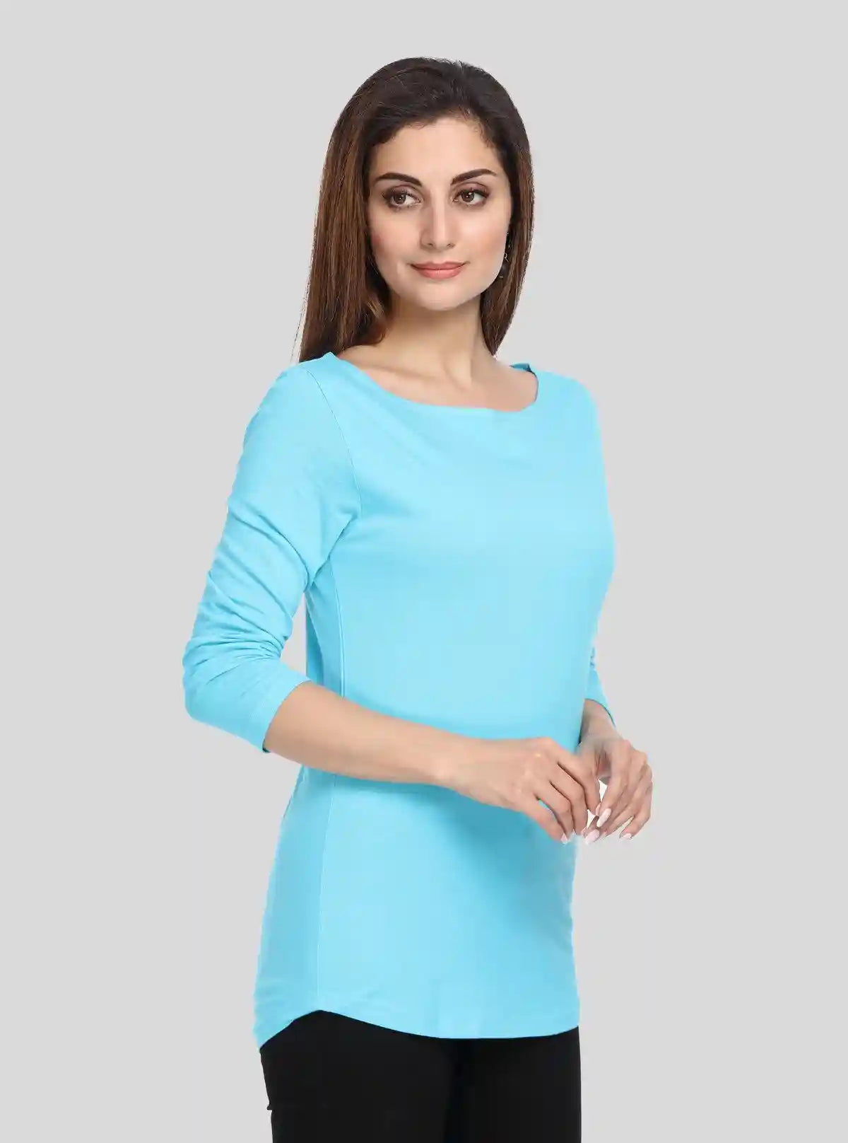 Women's Solid Pastel Blue Top – Minimal Chic with Soft Comfort | Buy Online at  Boer and Fitch