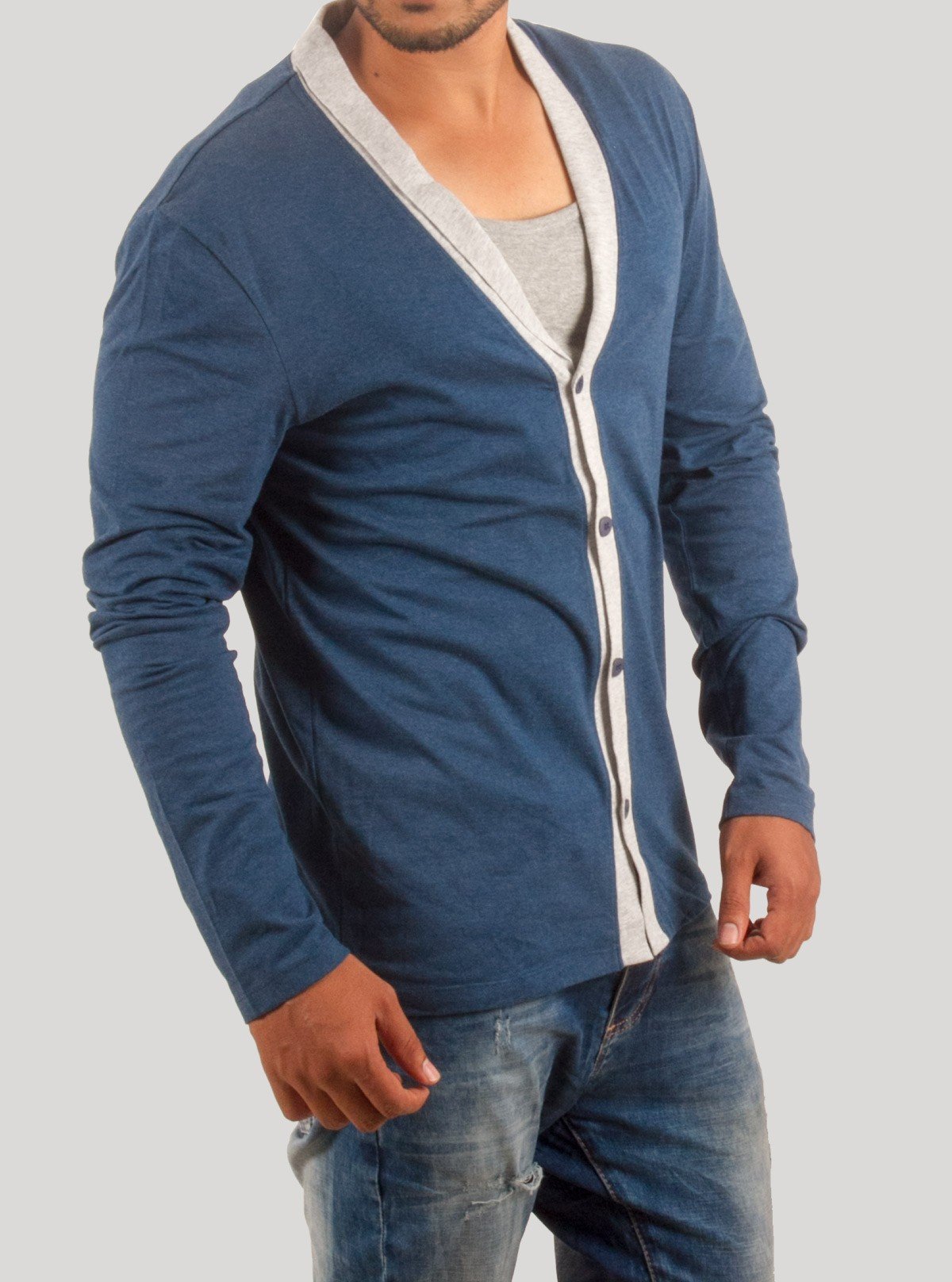 Blue Shawl Collar Cardigan with Inner Vest – Boer and Fitch - Boer and Fitch