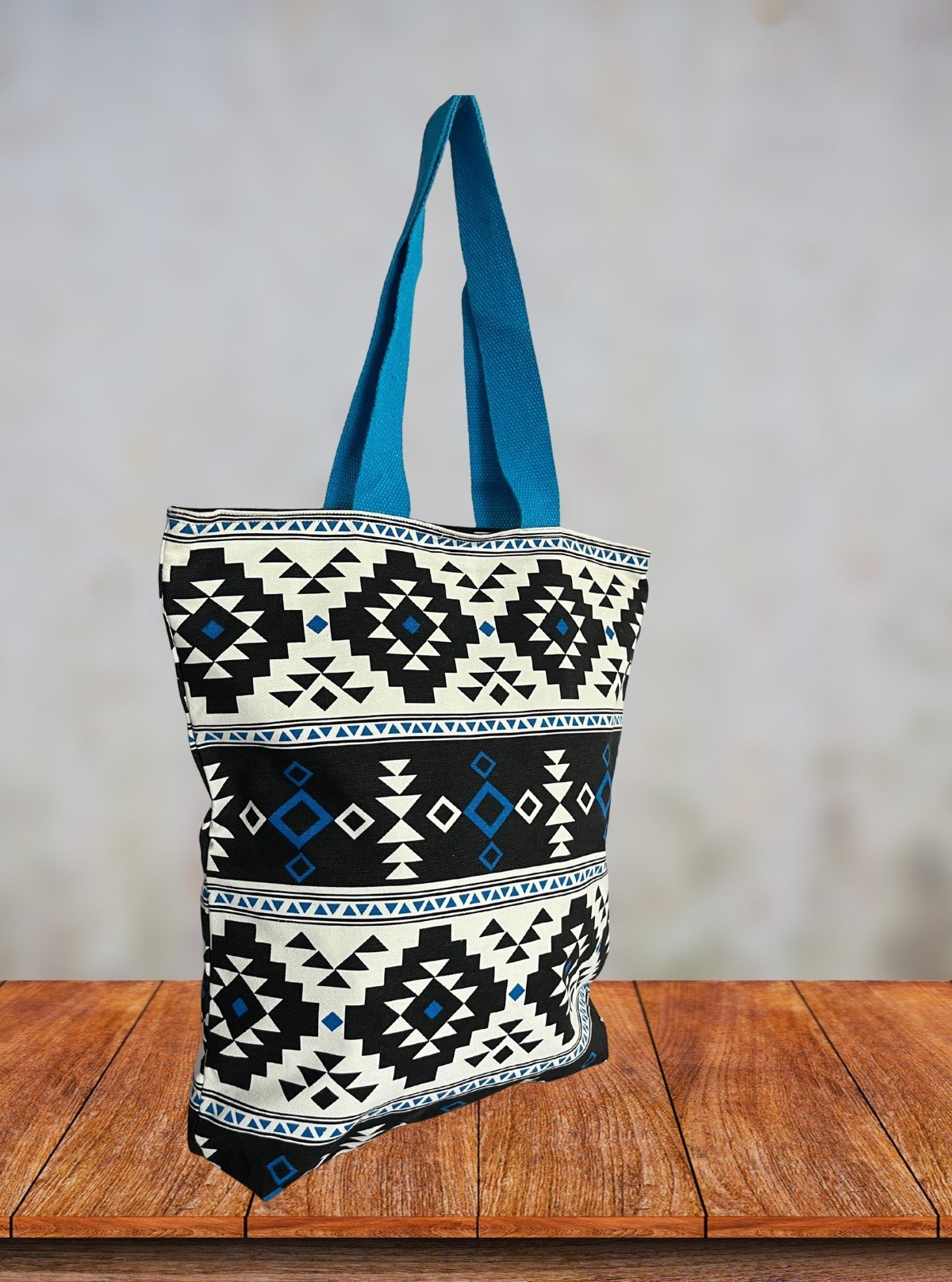 Blue Symmetrical Canvas Bag – Stylish Geometry - Inspired Everyday Tote - Boer and Fitch