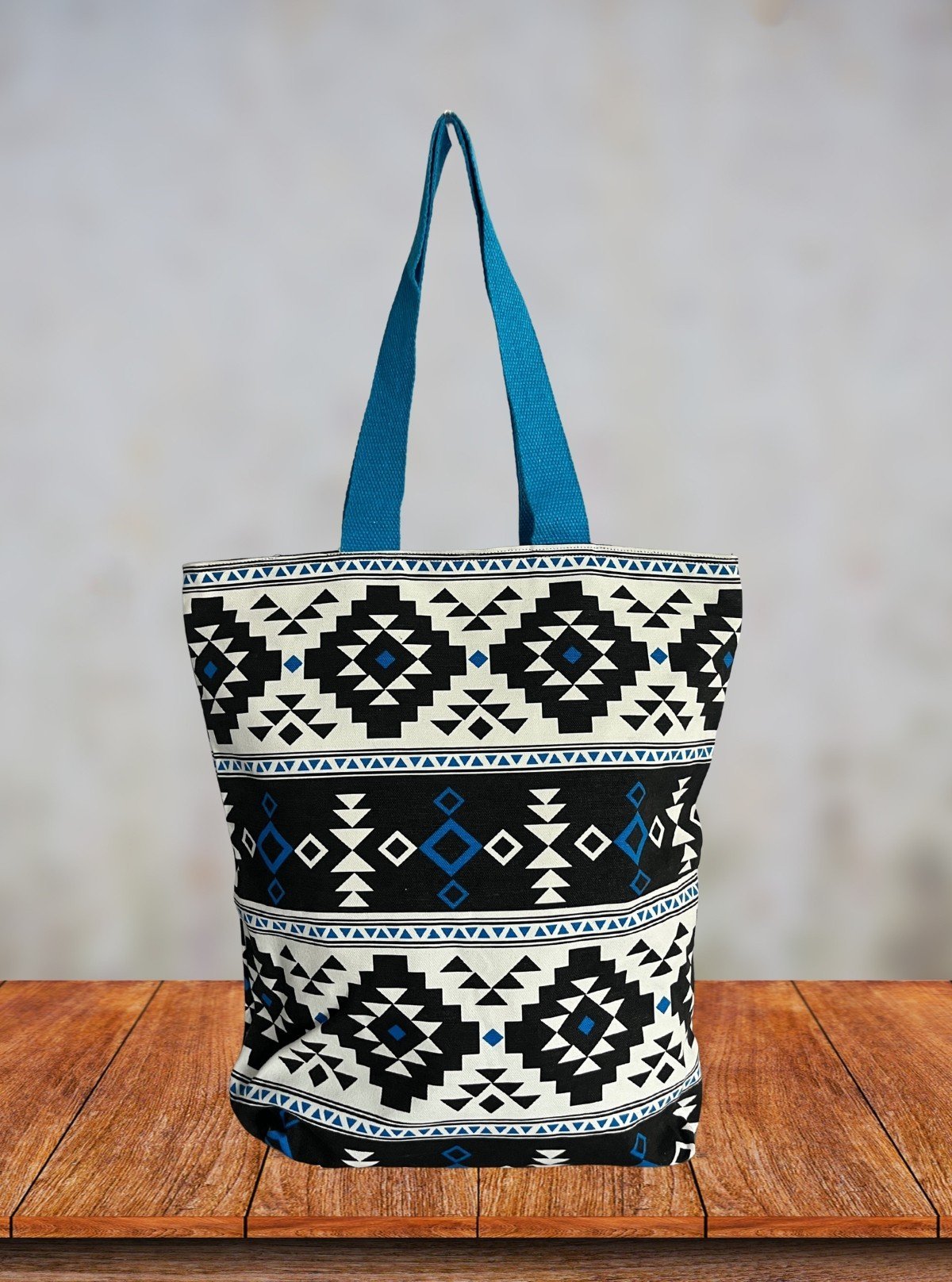 Blue Symmetrical Canvas Bag – Stylish Geometry - Inspired Everyday Tote - Boer and Fitch