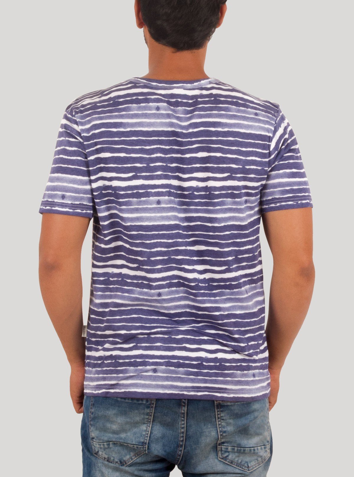 Blue Symmetrical Stripe Split Neck T-Shirt for Men – Boer and Fitch - Boer and Fitch