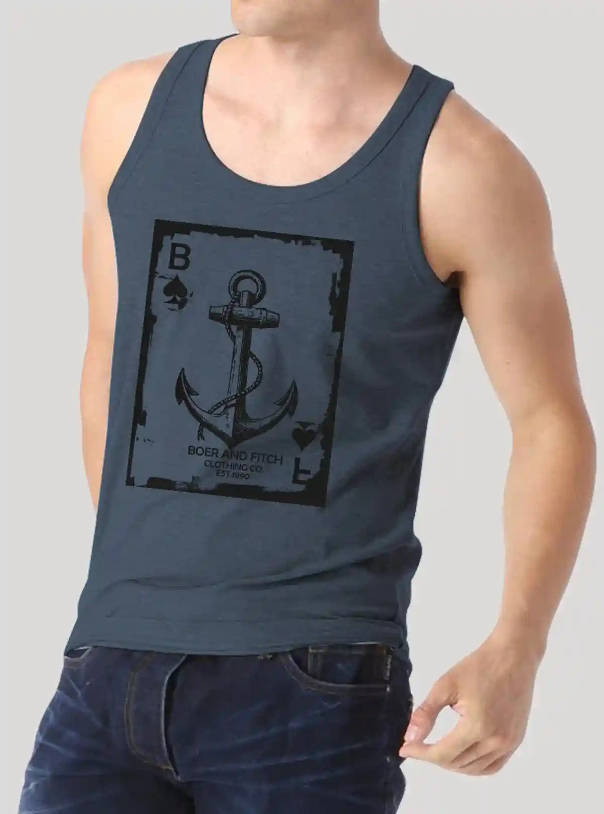 Blue Melange Anchor Print Tank top | Buy Online at  Boer and Fitch