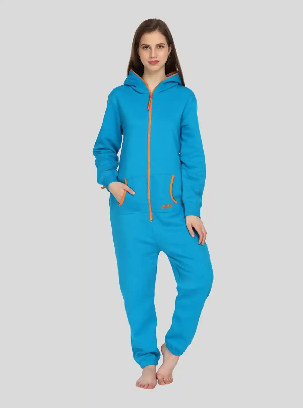 Women’s Blue Hooded Jumpsuit in Organic Cotton & Recycled Poly Blend | Buy Online at  Boer and Fitch