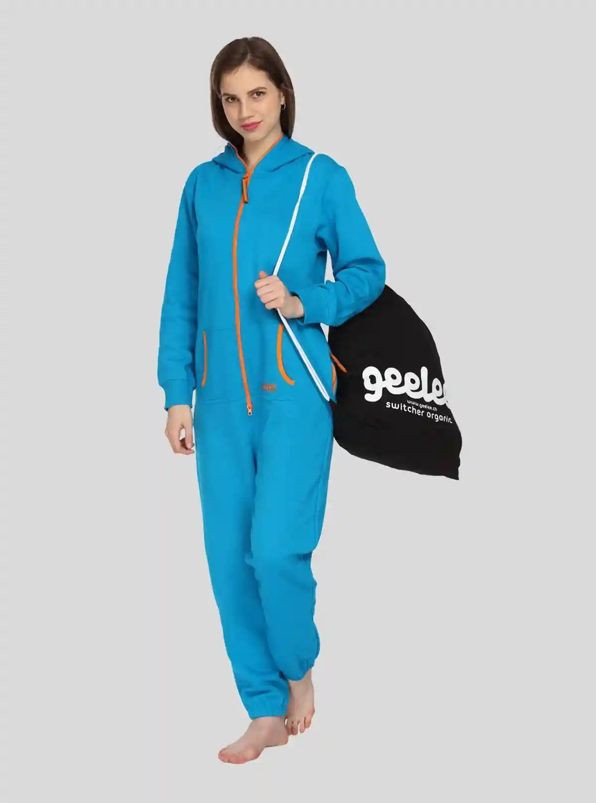 Women’s Blue Hooded Jumpsuit in Organic Cotton & Recycled Poly Blend | Buy Online at  Boer and Fitch