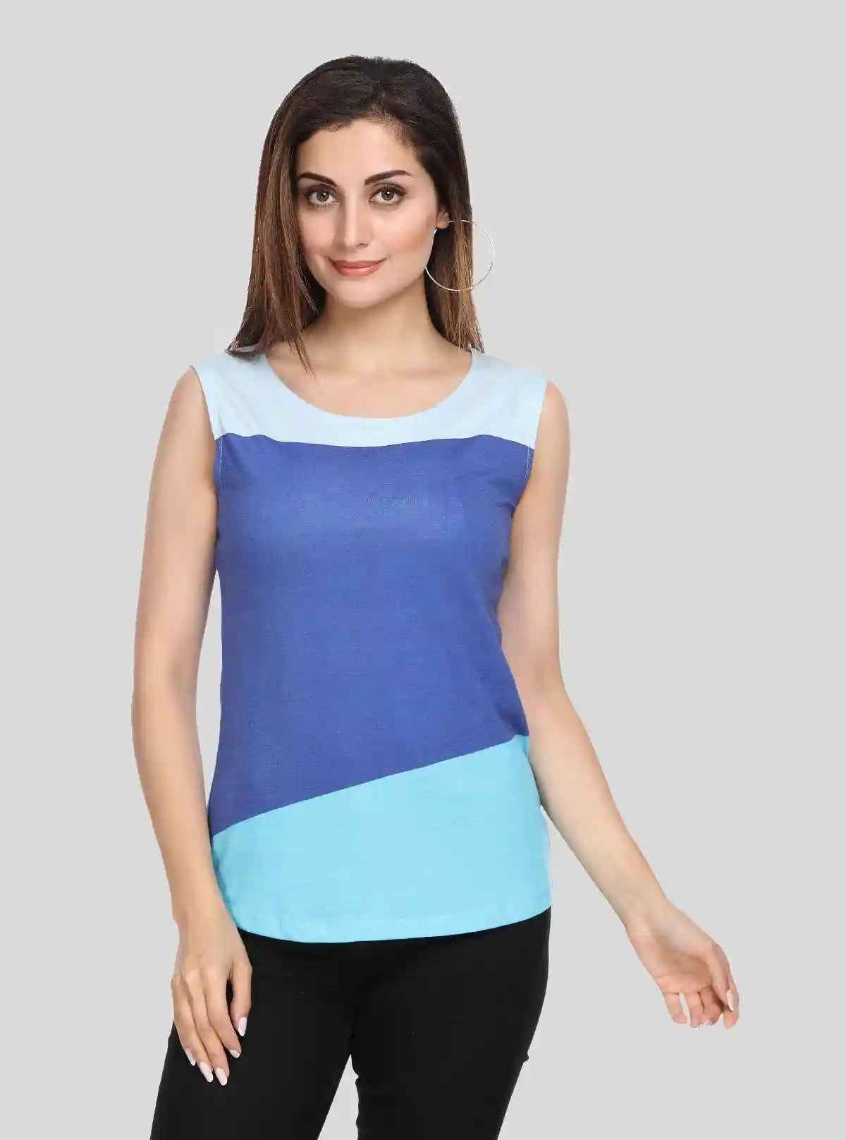 Women's Ink Blue Cut and Sew Sleeveless Cotton Jersey Top by Boer and Fitch | Buy Online at  Boer and Fitch