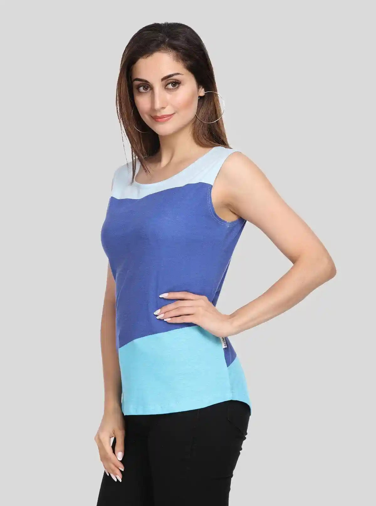 Women's Ink Blue Cut and Sew Sleeveless Cotton Jersey Top by Boer and Fitch | Buy Online at  Boer and Fitch