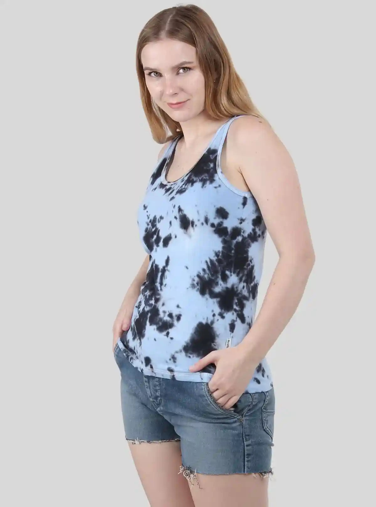 Women's Light Blue Tie and Dye Sleeveless Cotton Elastane Jersey Top by Boer & Fitch from Boer and Fitch | Buy Online at gep32c-qs.myshopify.com