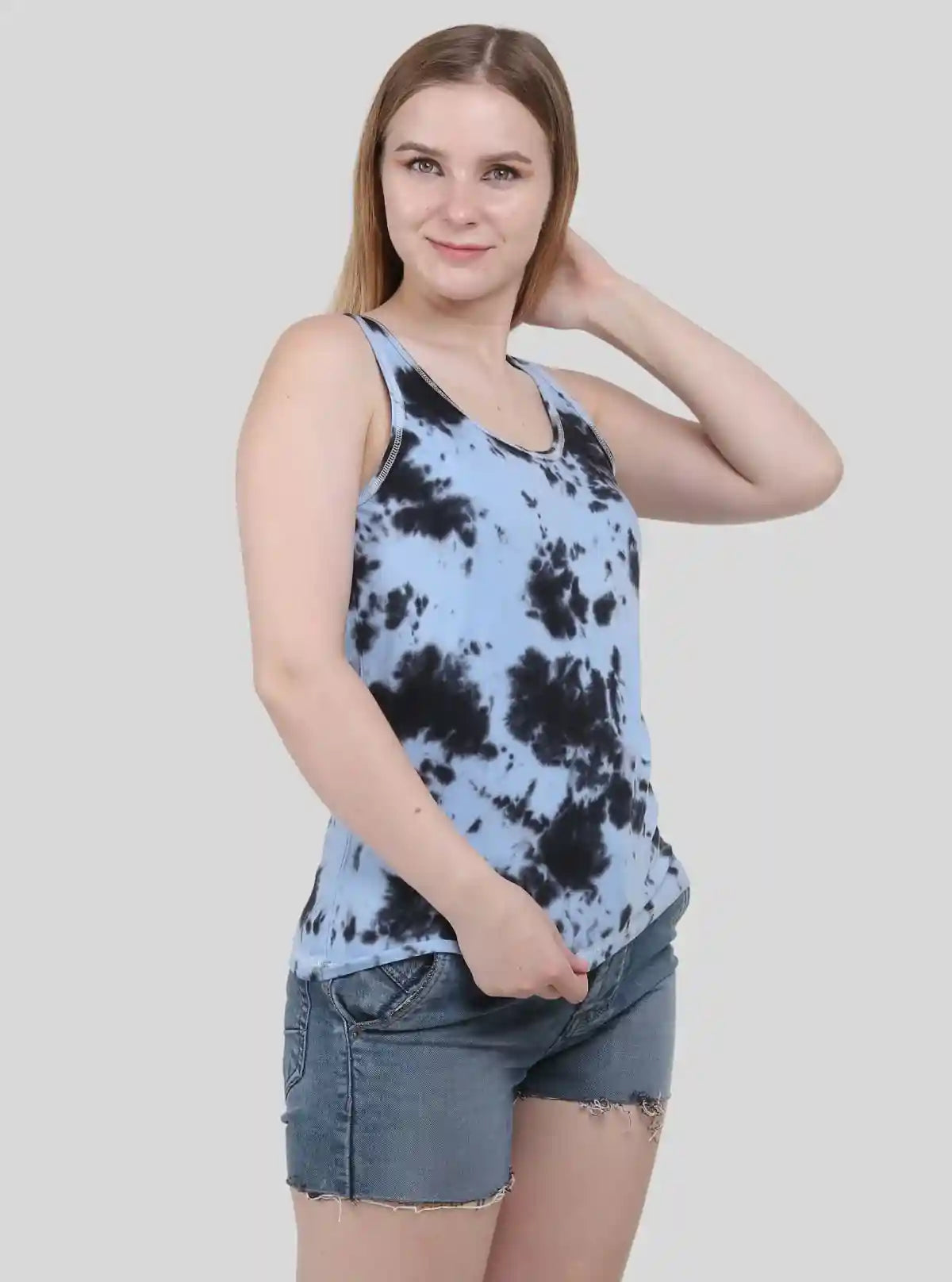 Women's Light Blue Tie and Dye Sleeveless Cotton Elastane Jersey Top by Boer & Fitch from Boer and Fitch | Buy Online at gep32c-qs.myshopify.com