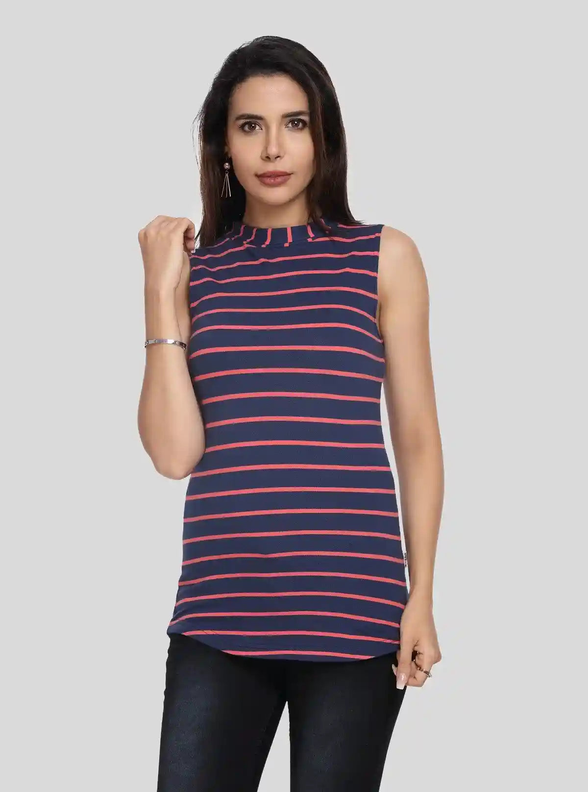 Women’s Navy Striped Sleeveless High Neck Top – Boer and Fitch | Buy Online at  Boer and Fitch