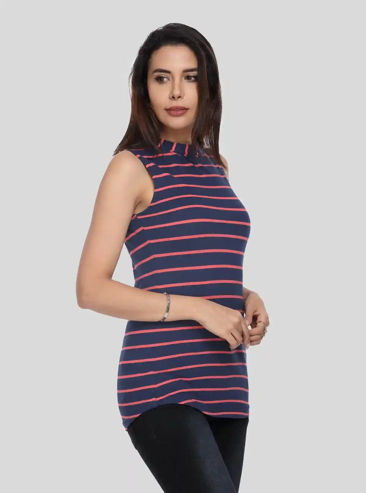 Women’s Navy Striped Sleeveless High Neck Top – Boer and Fitch | Buy Online at  Boer and Fitch