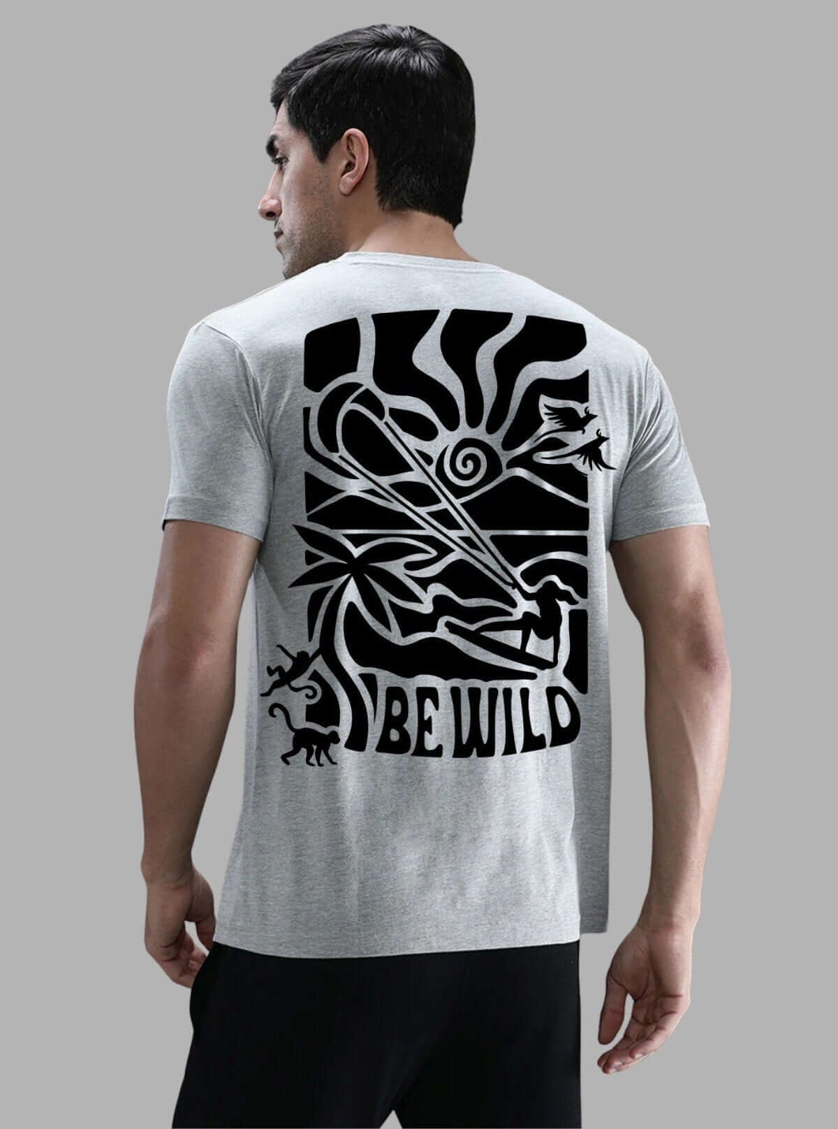 Boer and Fitch Men’s Grey Melange Crew Neck T-Shirt with Be Wild Back Print - Boer and Fitch