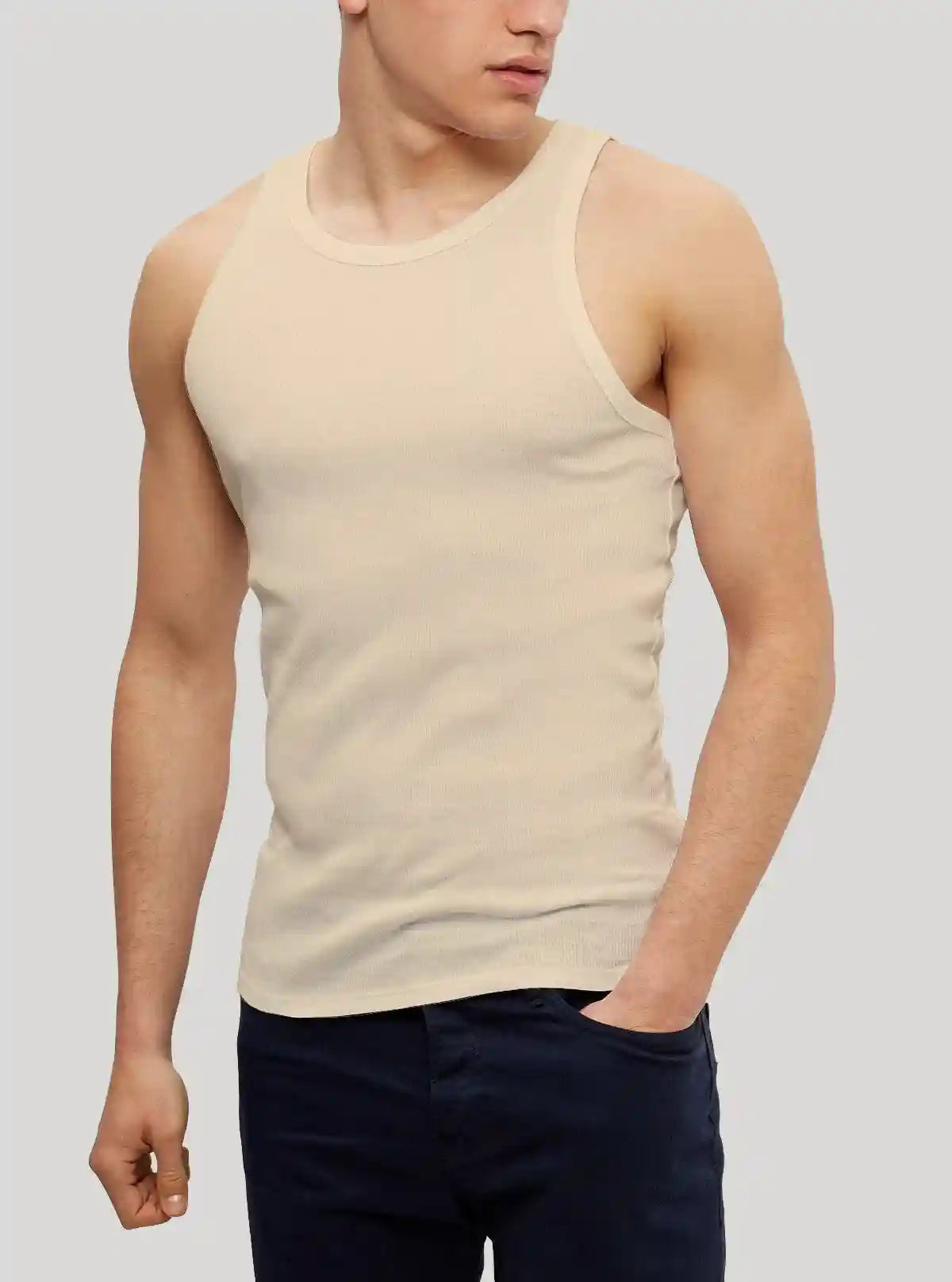 Beige Ribbed Vest for Men – Casual Cotton Sleeveless Vest by Boer and Fitch | Buy Online at  Boer and Fitch