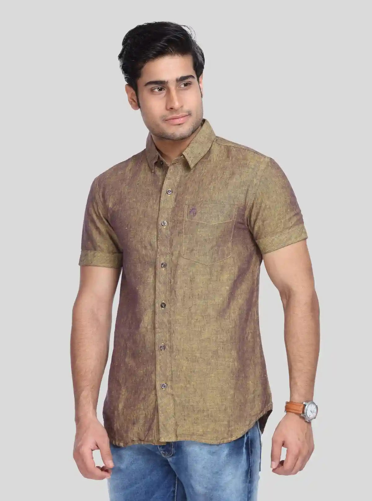 Men's Dusted Brown Linen Blended Shirt – Earthy, Elegant & All-Season Style | Buy Online at  Boer and Fitch