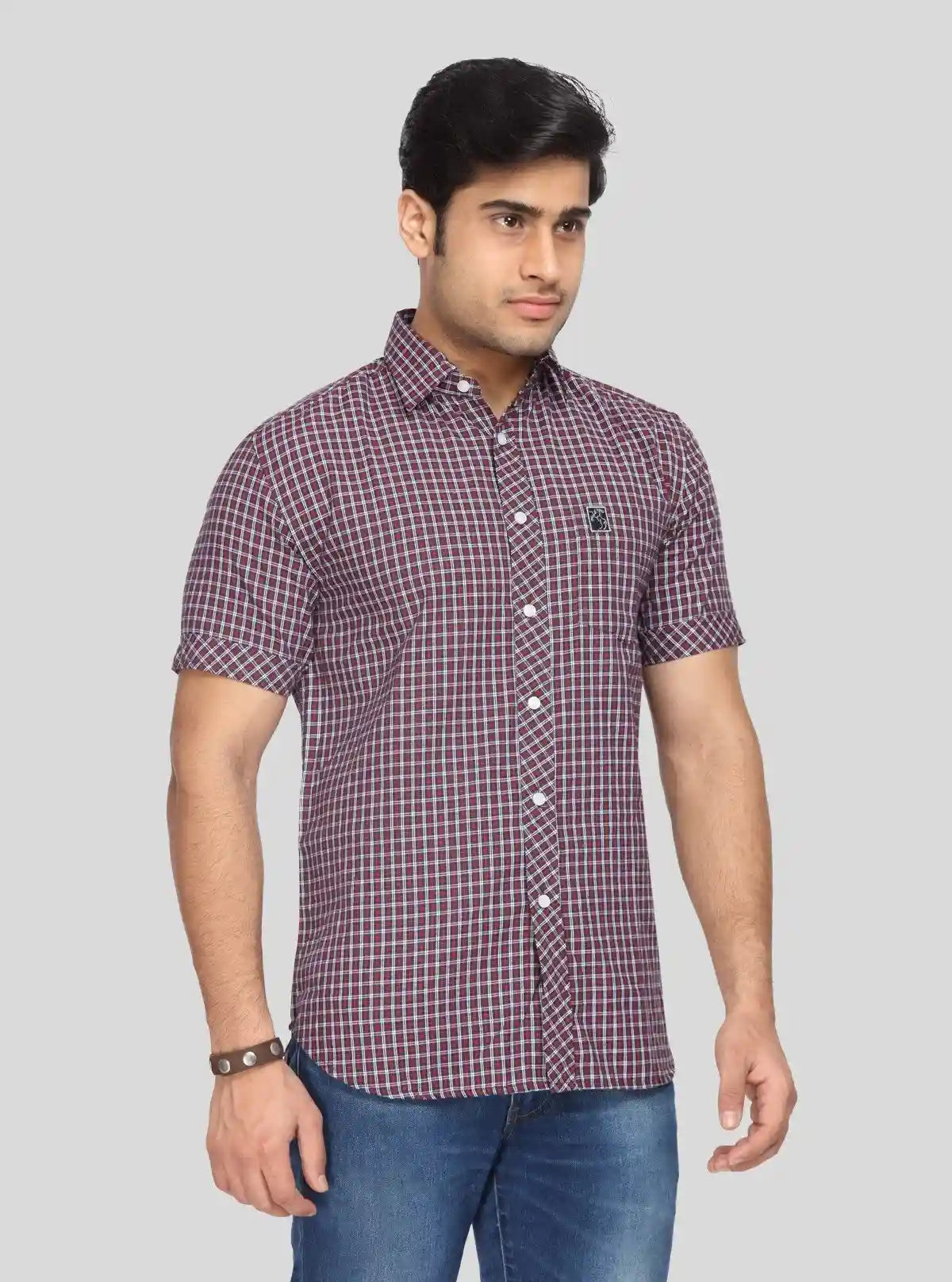 Men's Maroon Checked Shirt – Classic, Warm-Toned & Effortlessly Stylish | Buy Online at  Boer and Fitch