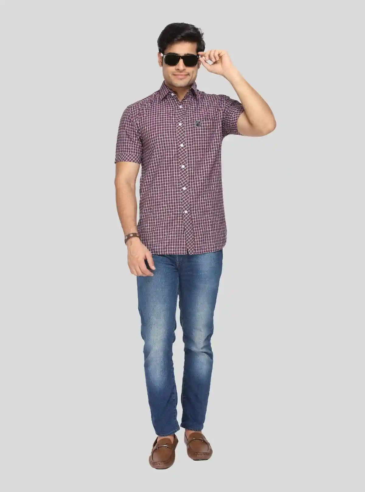 Men's Maroon Checked Shirt – Classic, Warm-Toned & Effortlessly Stylish | Buy Online at  Boer and Fitch