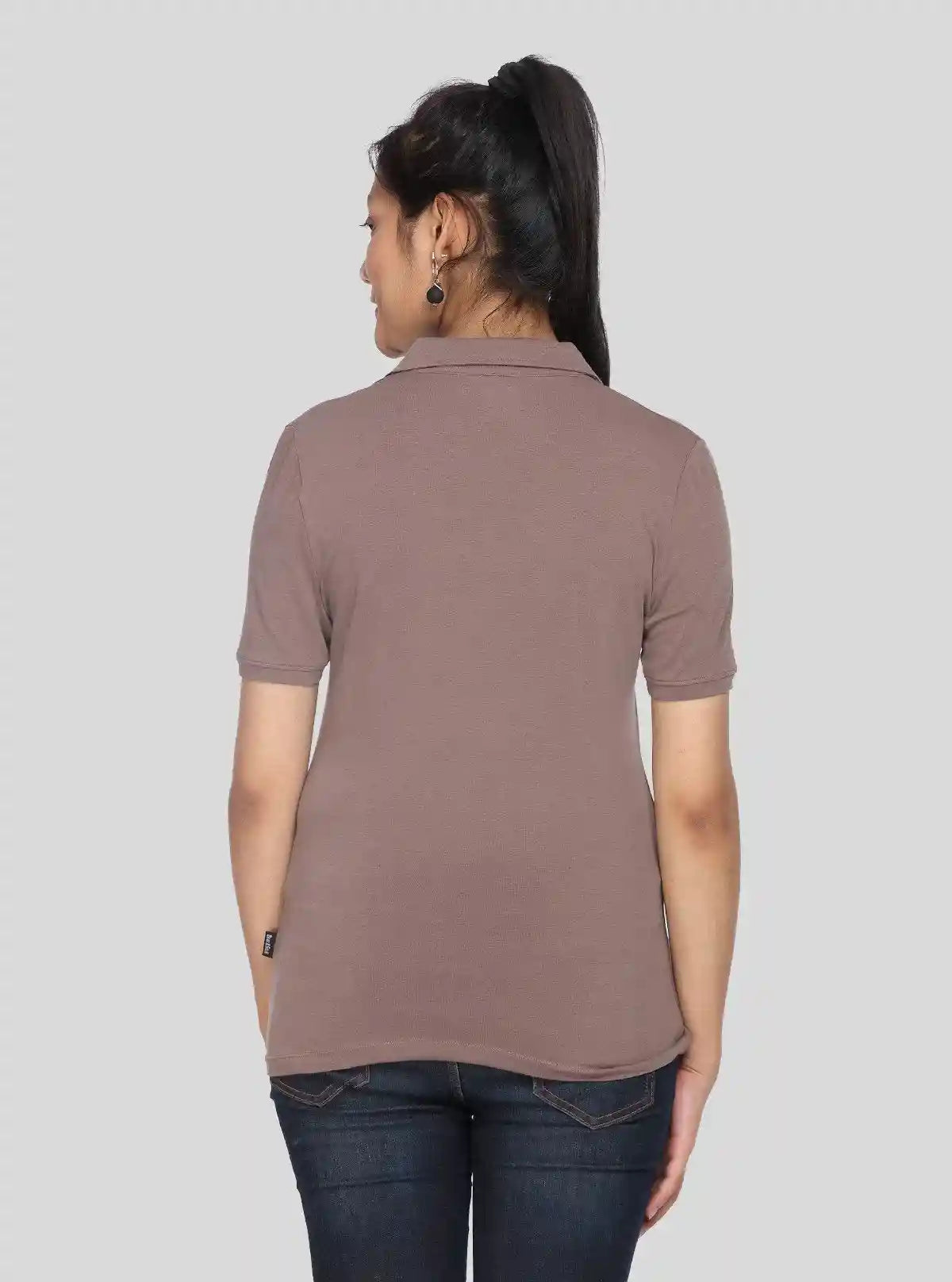 Women’s Brown Polo Collar Cotton Elastane Short Sleeve Top | Boer & Fitch | Buy Online at  Boer and Fitch