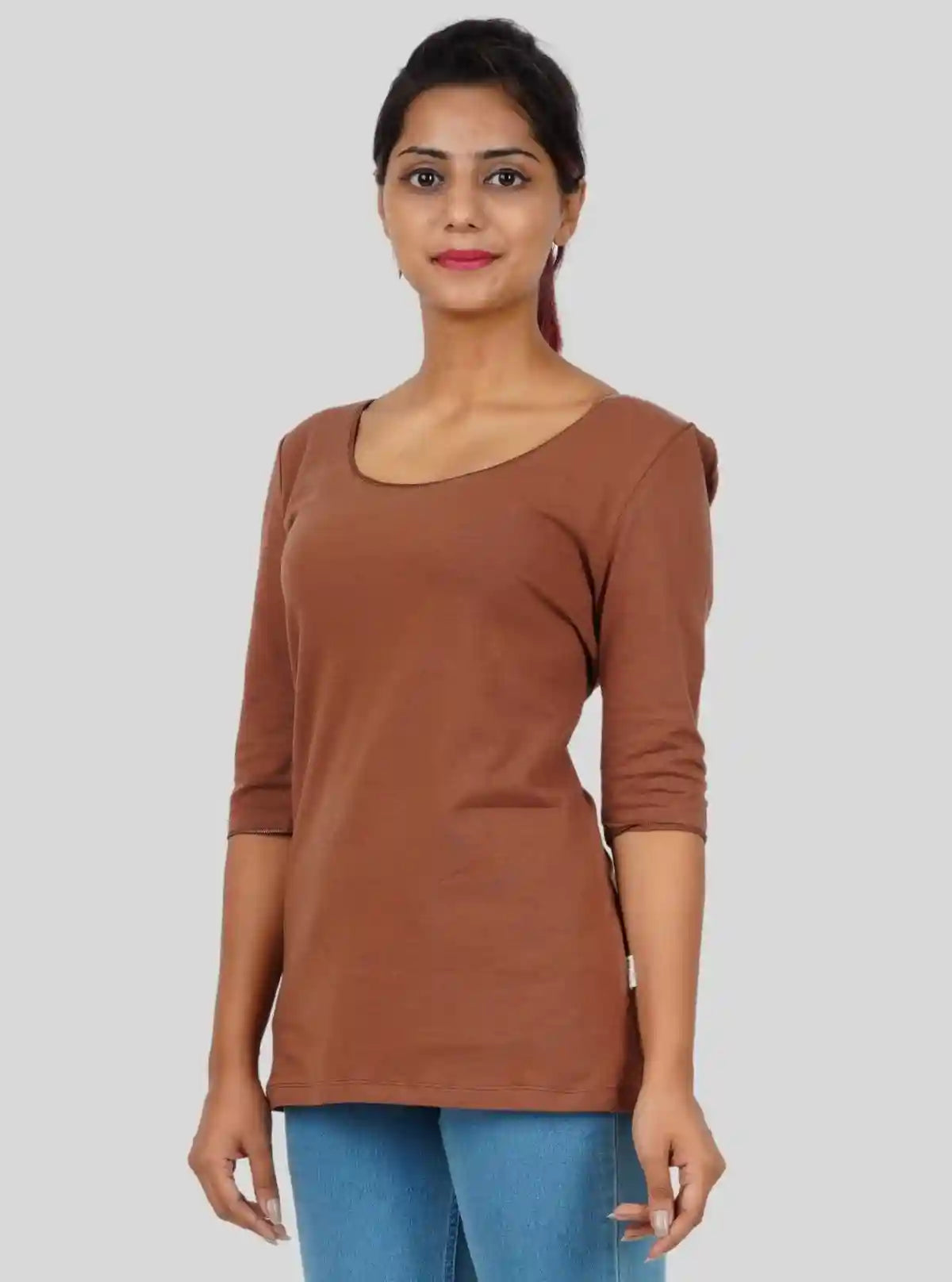 Women's Brown Solid Fancy Long Sleeve Cotton Elastane Top | Boer & Fitch | Buy Online at  Boer and Fitch