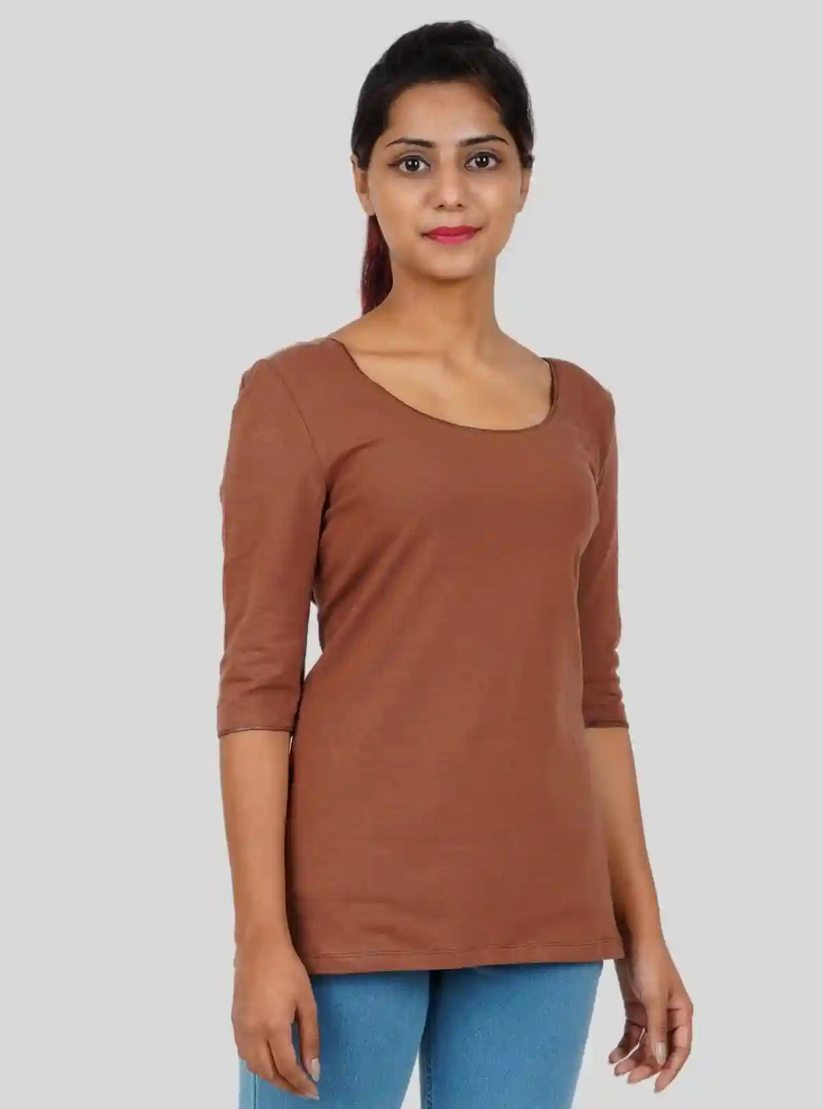 Women's Brown Solid Fancy Long Sleeve Cotton Elastane Top | Boer & Fitch | Buy Online at  Boer and Fitch