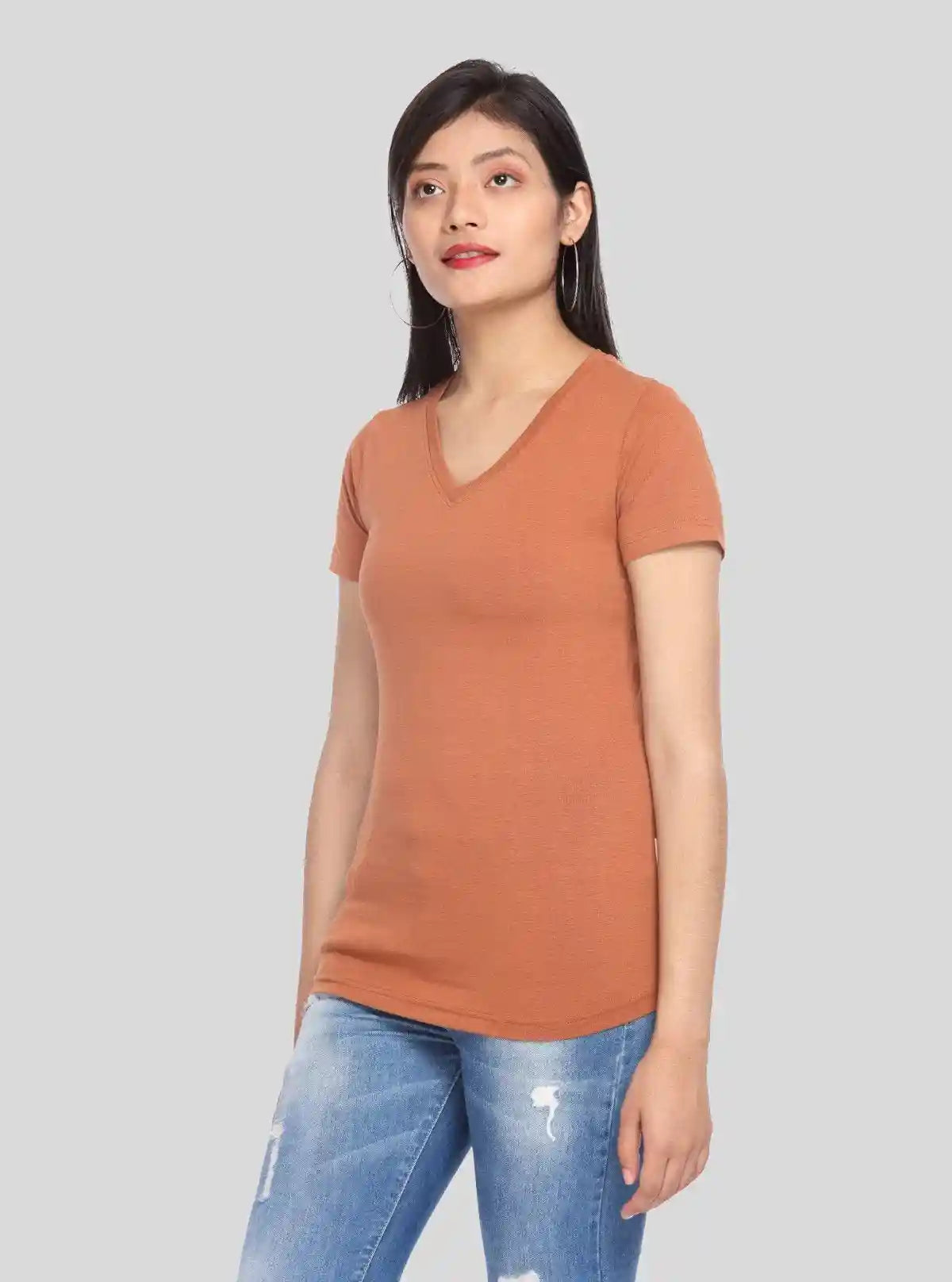 Women’s Coco Brown V Neck Short Sleeve Cotton Jersey T-Shirt by Boer and Fitch | Buy Online at  Boer and Fitch