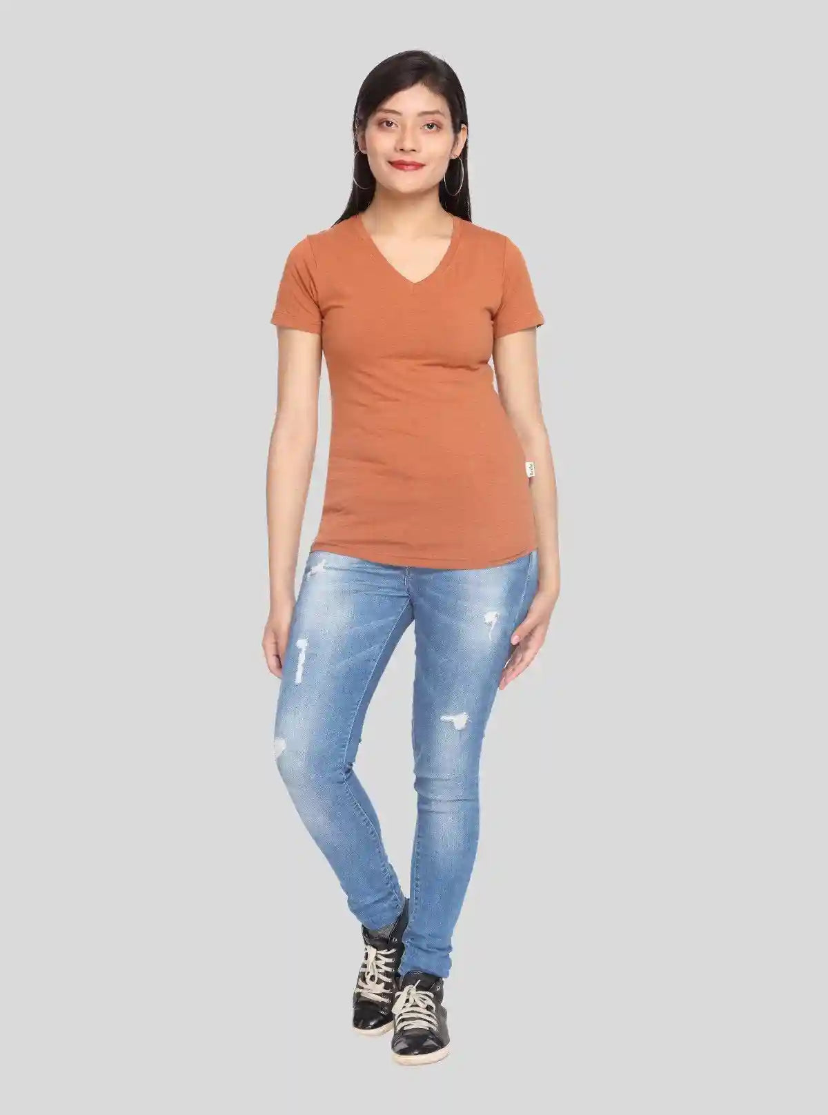 Women’s Coco Brown V Neck Short Sleeve Cotton Jersey T-Shirt by Boer and Fitch | Buy Online at  Boer and Fitch