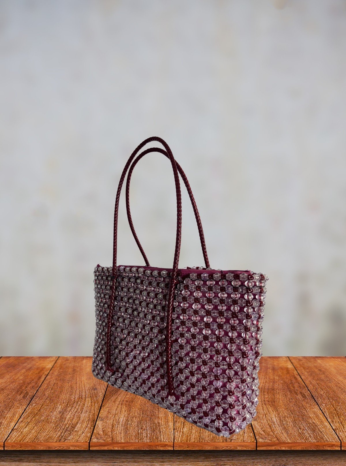 Burgundy Handmade Beaded Tote Bag with Zip – Elegant Fashion Accessory - Boer and Fitch