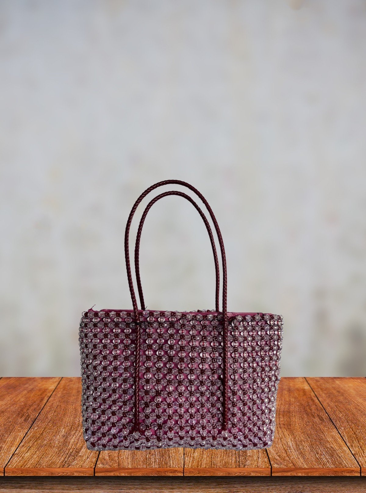 Burgundy Handmade Beaded Tote Bag with Zip – Elegant Fashion Accessory - Boer and Fitch