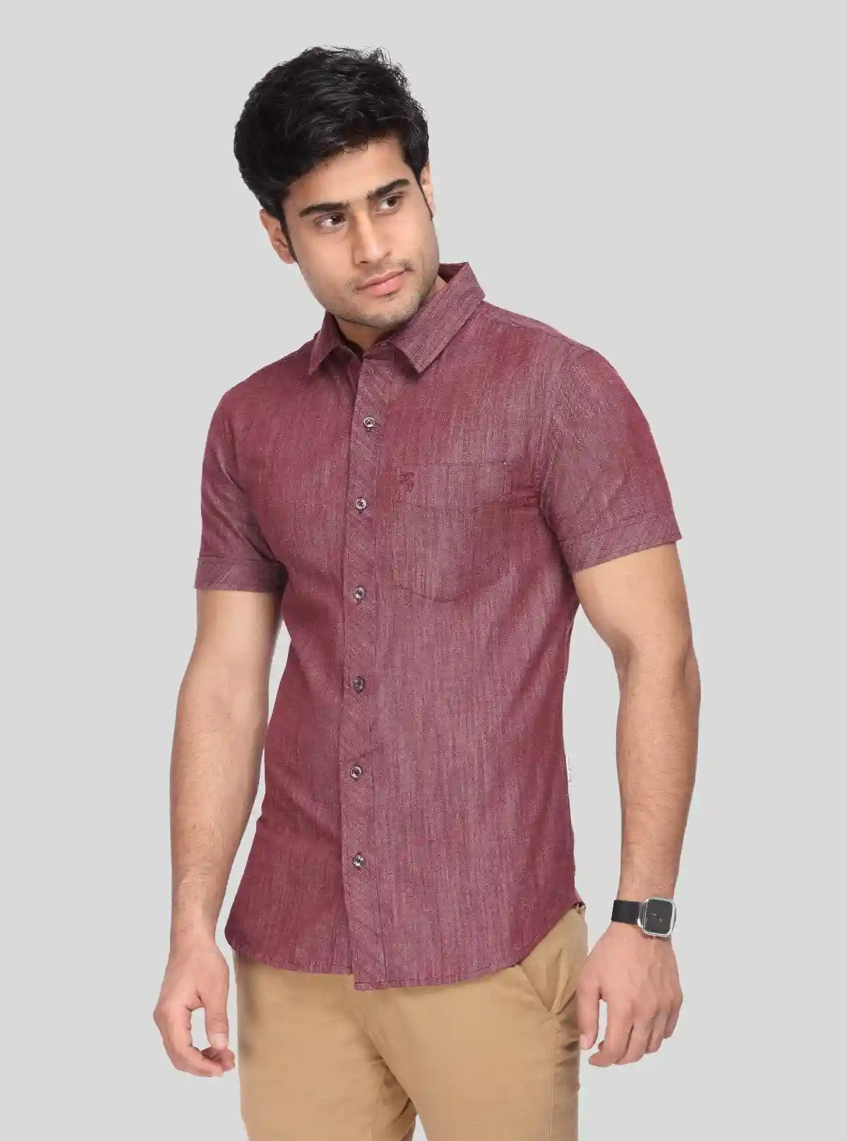 Men's Maroon Linen Blended Shirt – Sophisticated, Breathable & Stylish | Buy Online at  Boer and Fitch
