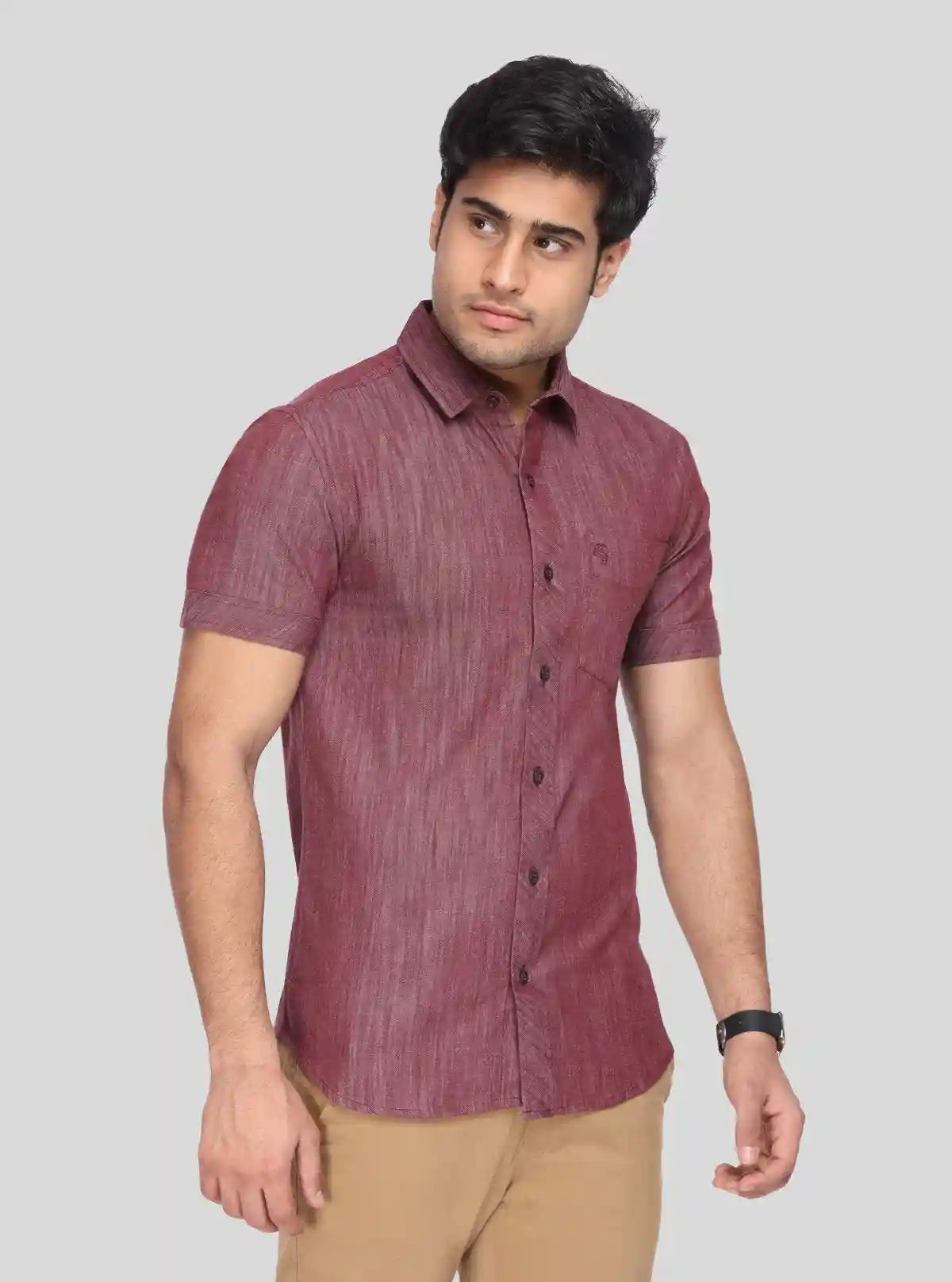Men's Maroon Linen Blended Shirt – Sophisticated, Breathable & Stylish | Buy Online at  Boer and Fitch