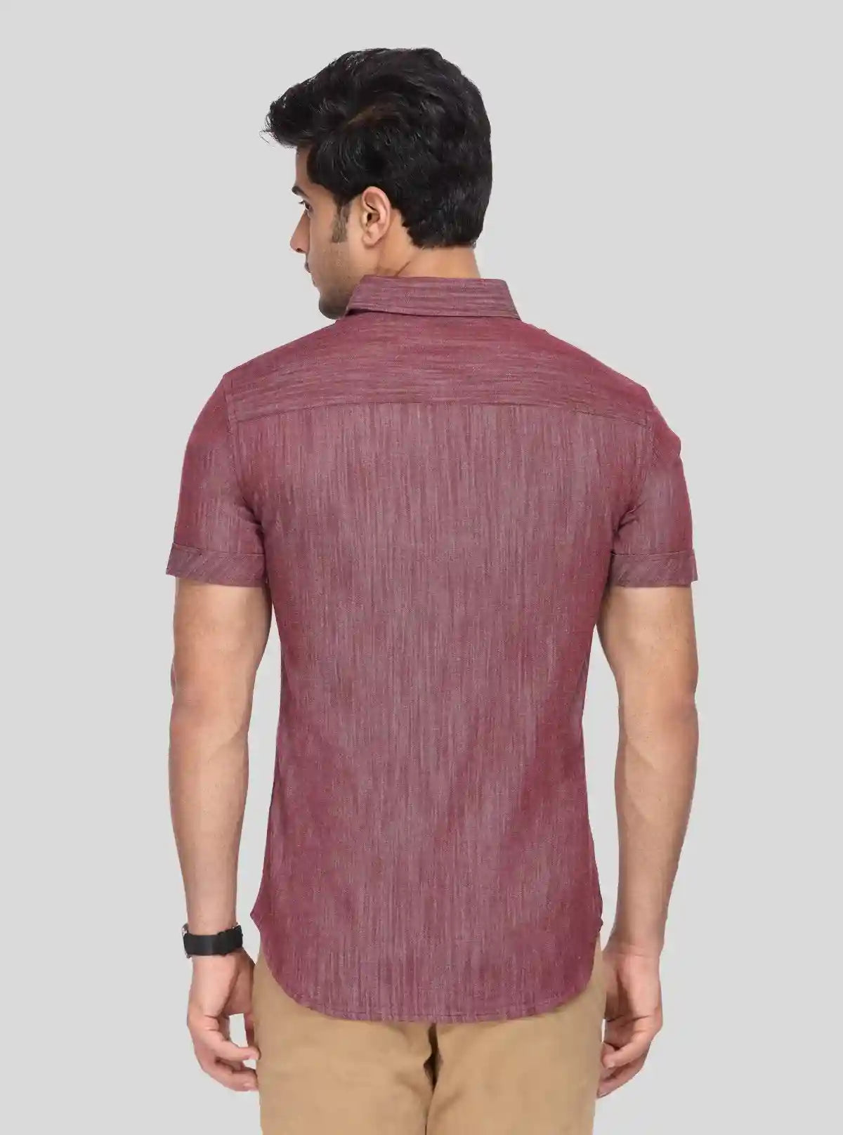 Men's Maroon Linen Blended Shirt – Sophisticated, Breathable & Stylish | Buy Online at  Boer and Fitch