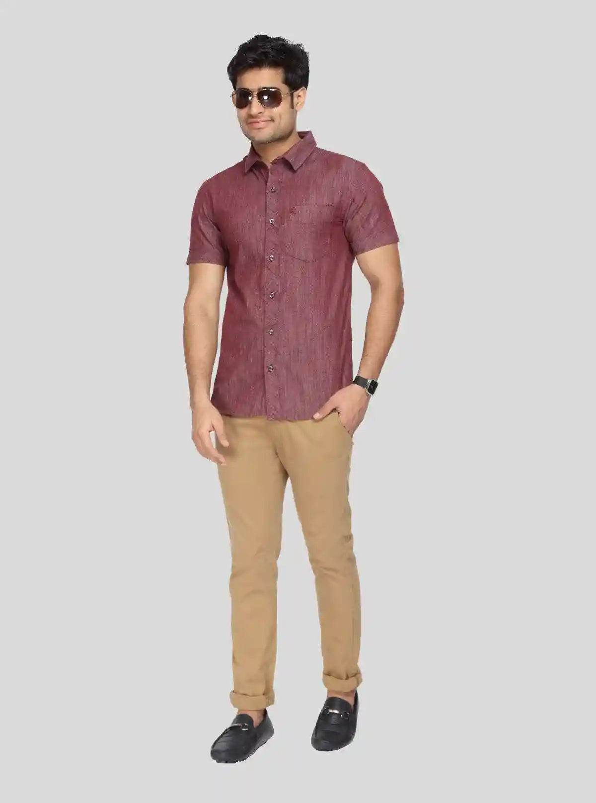 Men's Maroon Linen Blended Shirt – Sophisticated, Breathable & Stylish | Buy Online at  Boer and Fitch