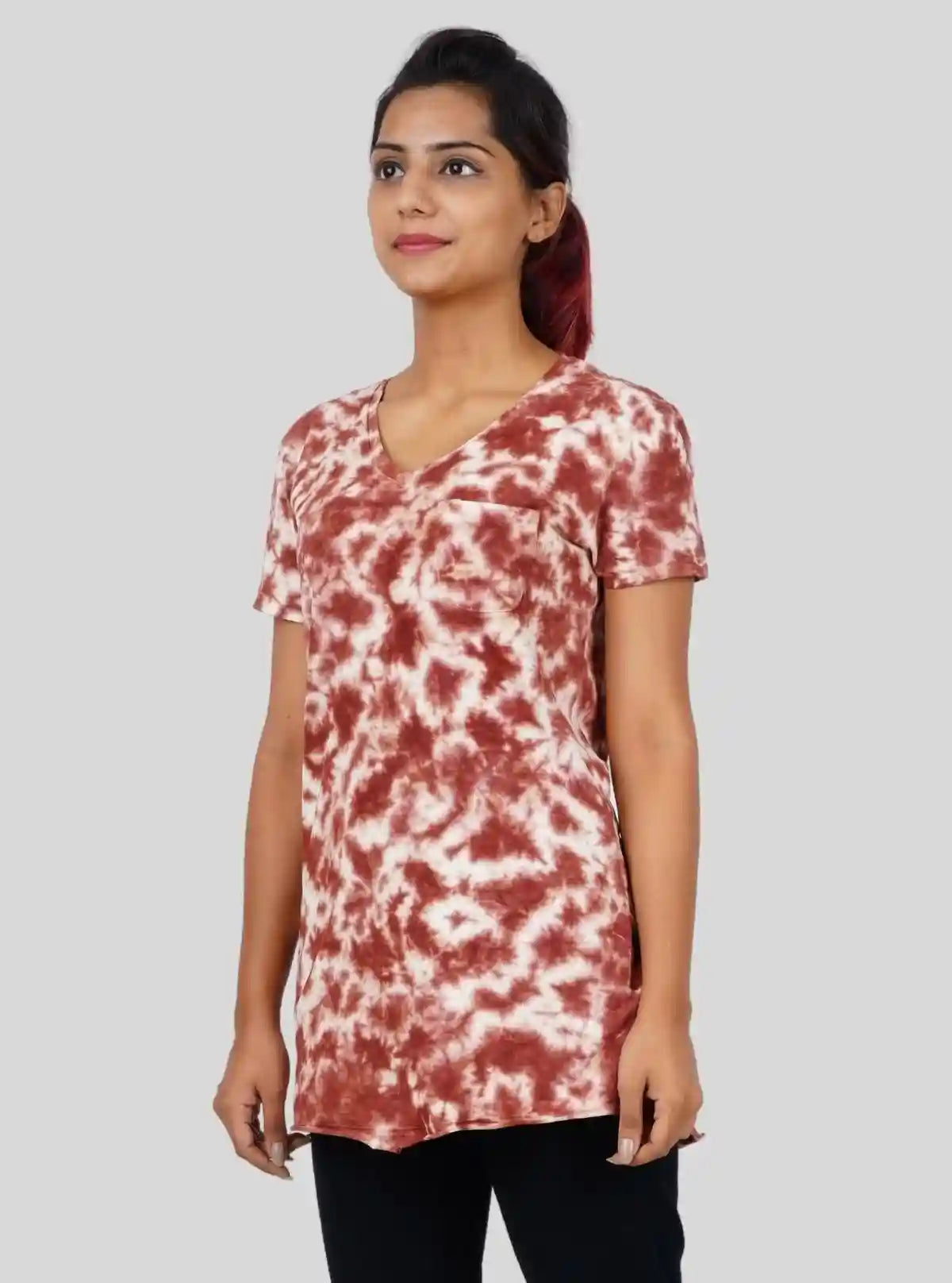 Women's Brown Tie and Dye V-Neck T-Shirt – Boho Chic Cotton Comfort Tee | Buy Online at  Boer and Fitch