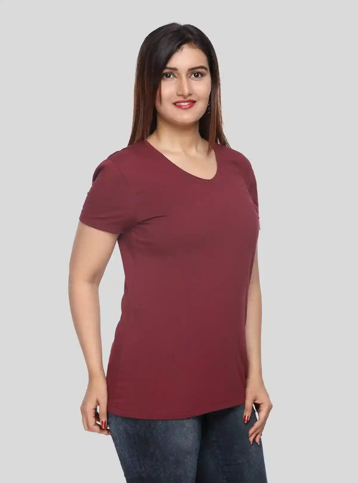 Women’s Burgundy V-Neck Short Sleeve Cotton Jersey T-Shirt by Boer and Fitch | Buy Online at  Boer and Fitch