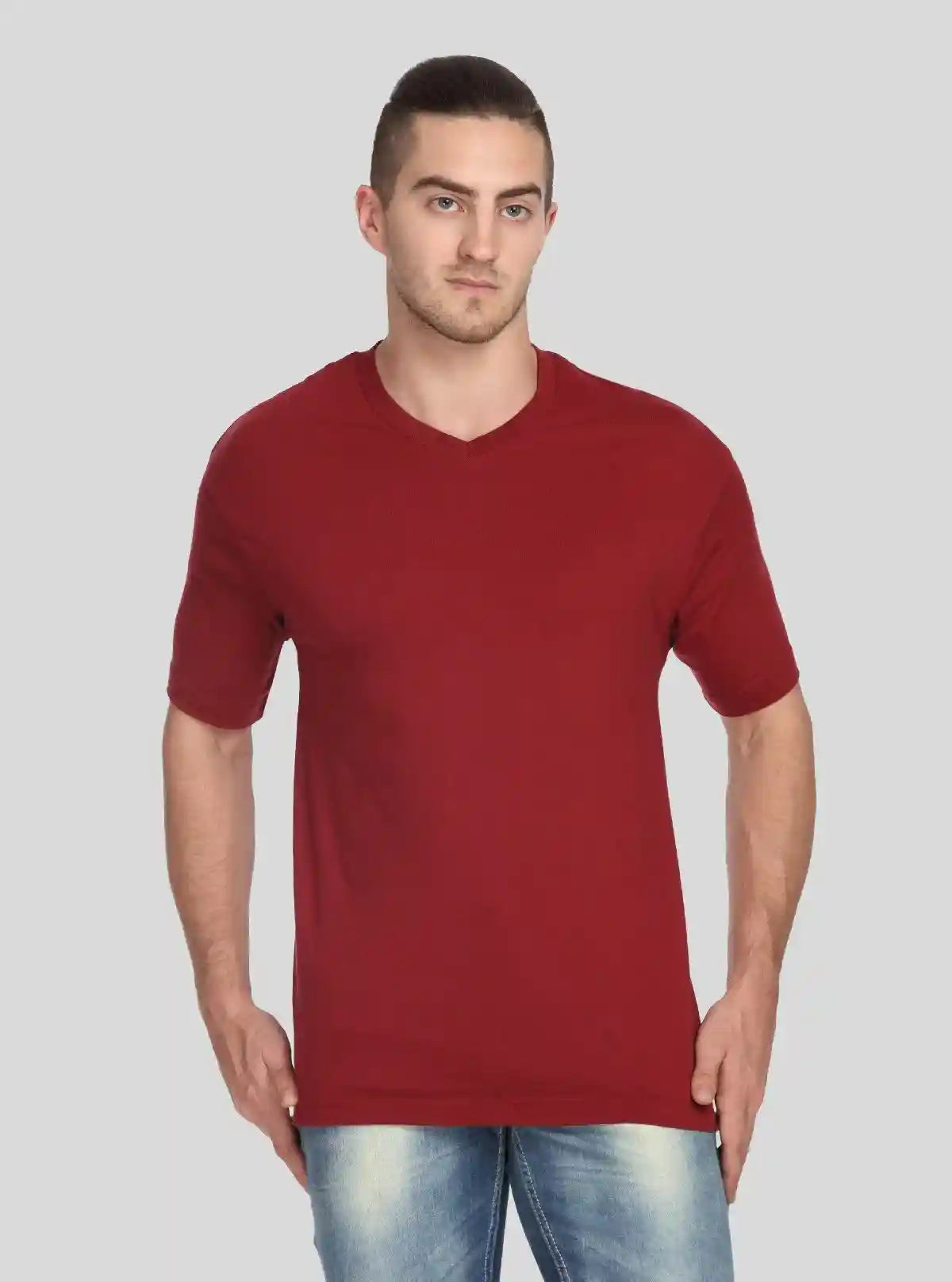 Men’s Soft Burgundy Basic V-Neck T-Shirt – Classic Fit Cotton Tee | Buy Online at  Boer and Fitch