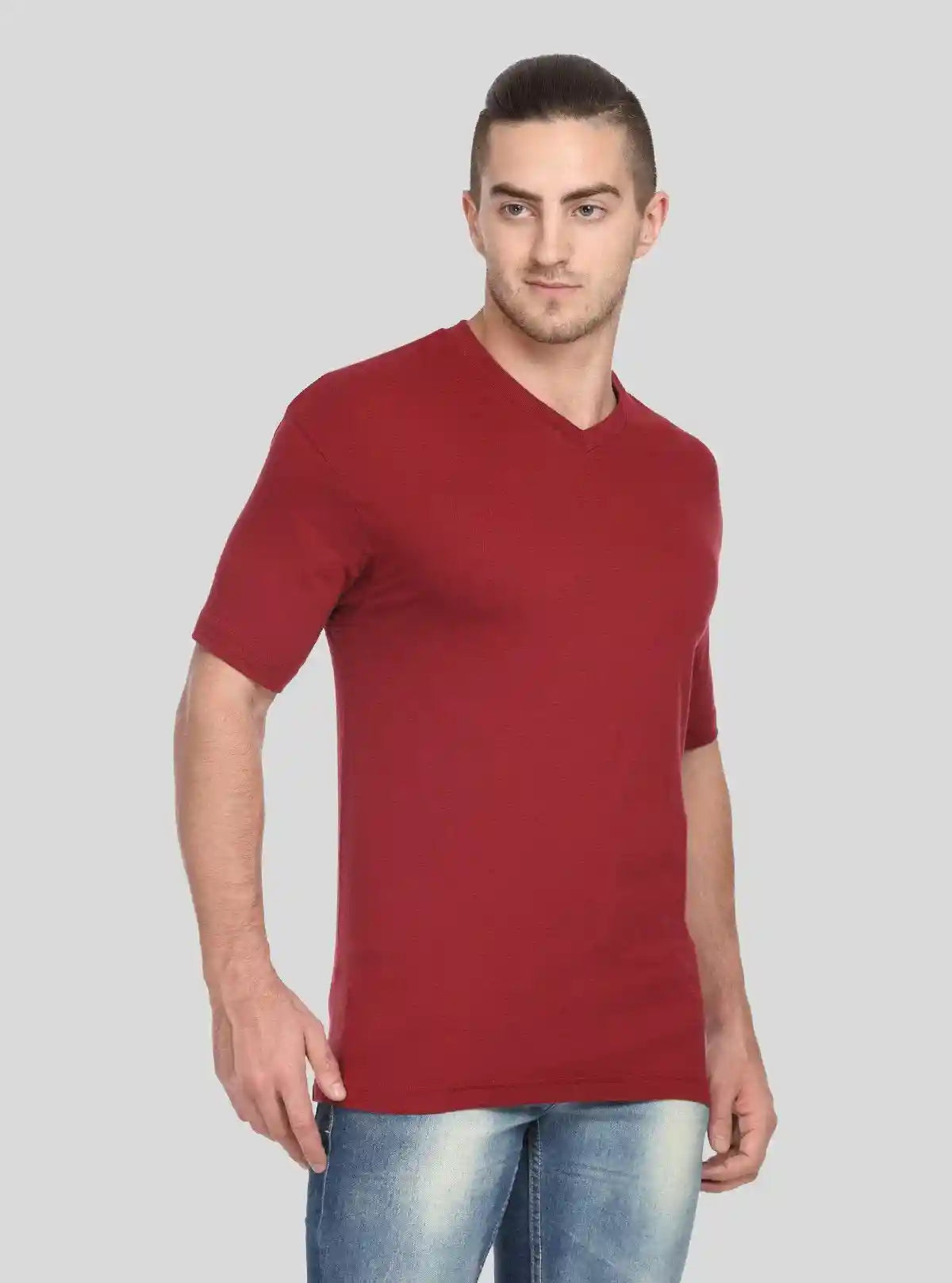 Men’s Soft Burgundy Basic V-Neck T-Shirt – Classic Fit Cotton Tee | Buy Online at  Boer and Fitch