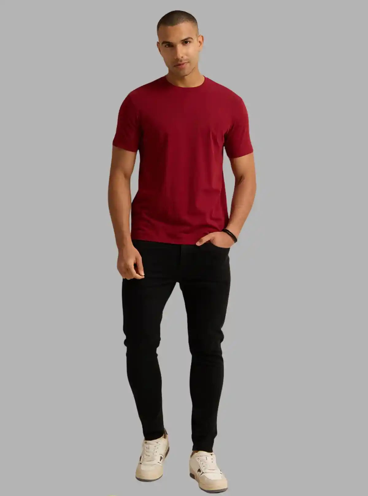 Men's Burgundy Basic Crew Neck T-Shirt – Everyday Style with Bold Color