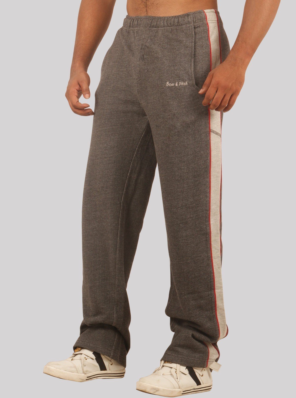 Charcoal Melange Track Pants with Grey Stripes for Men – Boer and Fitch - Boer and Fitch
