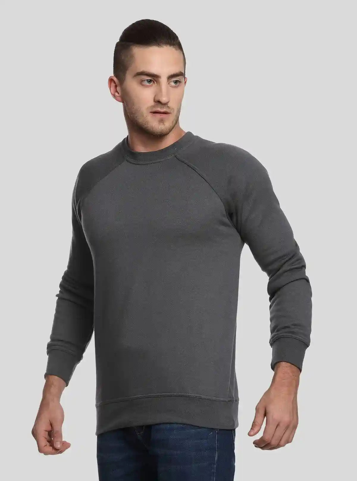 Men’s Charcoal Melange Raglon Fleece Sweatshirt – Sleek Warmth & Fit | Buy Online at  Boer and Fitch