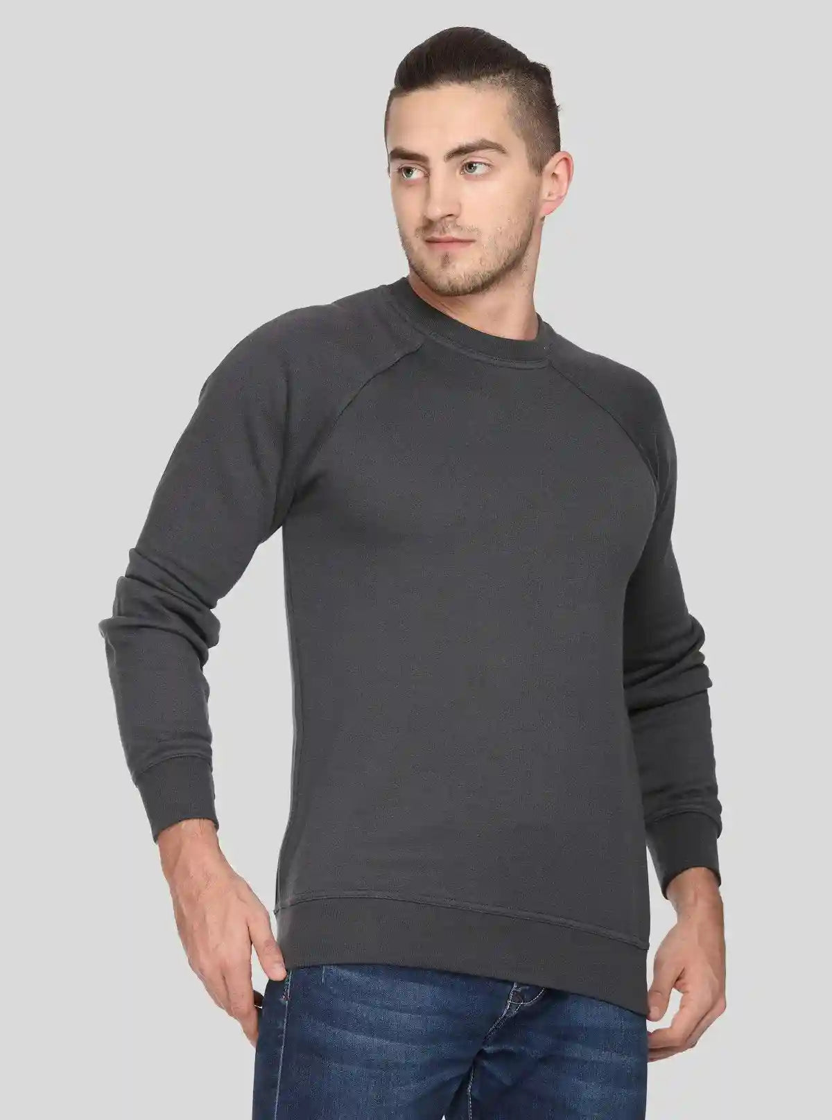 Men’s Charcoal Melange Raglon Fleece Sweatshirt – Sleek Warmth & Fit | Buy Online at  Boer and Fitch