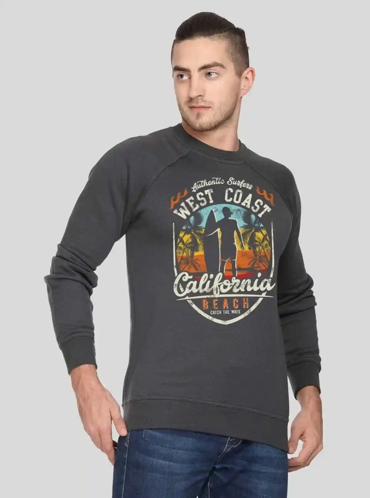 Men’s Dark Melange Printed Sweatshirt – Bold Print, Everyday Comfort | Buy Online at  Boer and Fitch