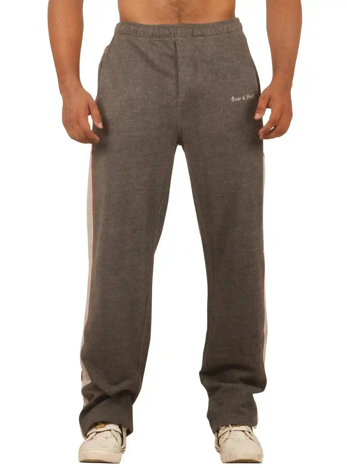 Charcoal Melange Track Pants with Grey Stripes for Men – Boer and Fitch | Buy Online at  Boer and Fitch