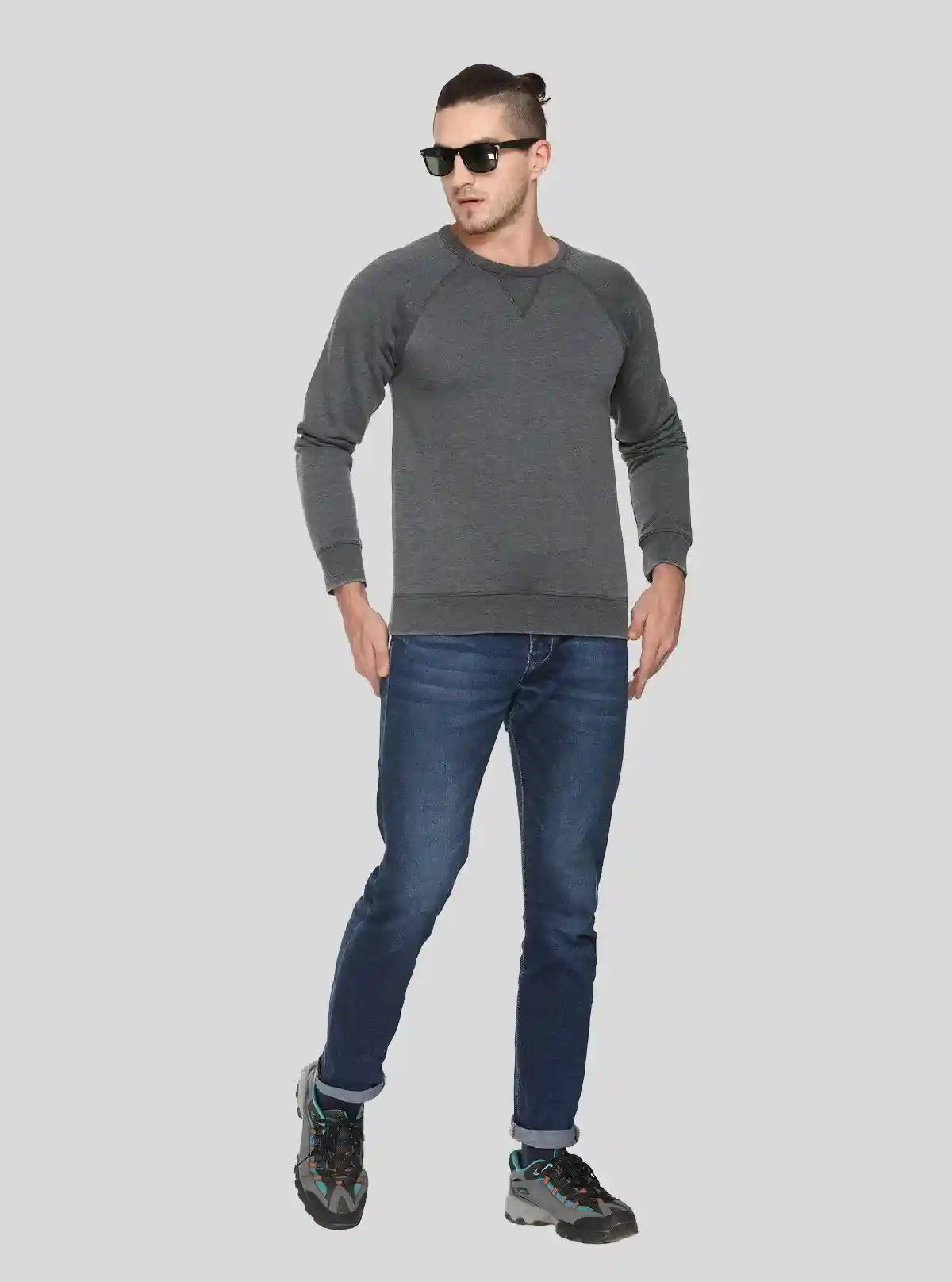 Men’s Charcoal V-Cut Fleece Sweatshirt – Sleek, Smart & Comfortable | Buy Online at  Boer and Fitch