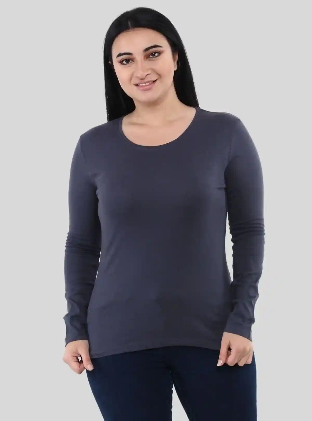 Women's Charcoal Melange Crew Neck Cotton Jersey Long Sleeve T-Shirt by Boer and Fitch | Buy Online at  Boer and Fitch