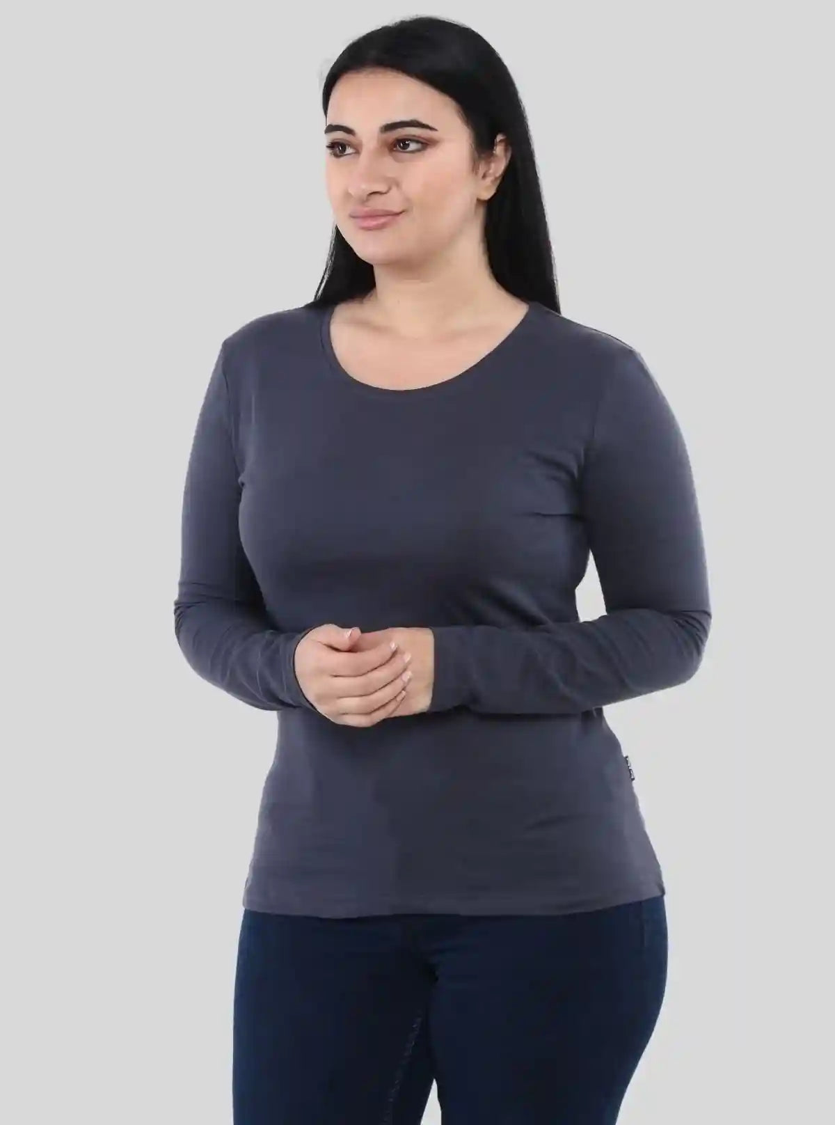 Women's Charcoal Melange Crew Neck Cotton Jersey Long Sleeve T-Shirt by Boer and Fitch | Buy Online at  Boer and Fitch