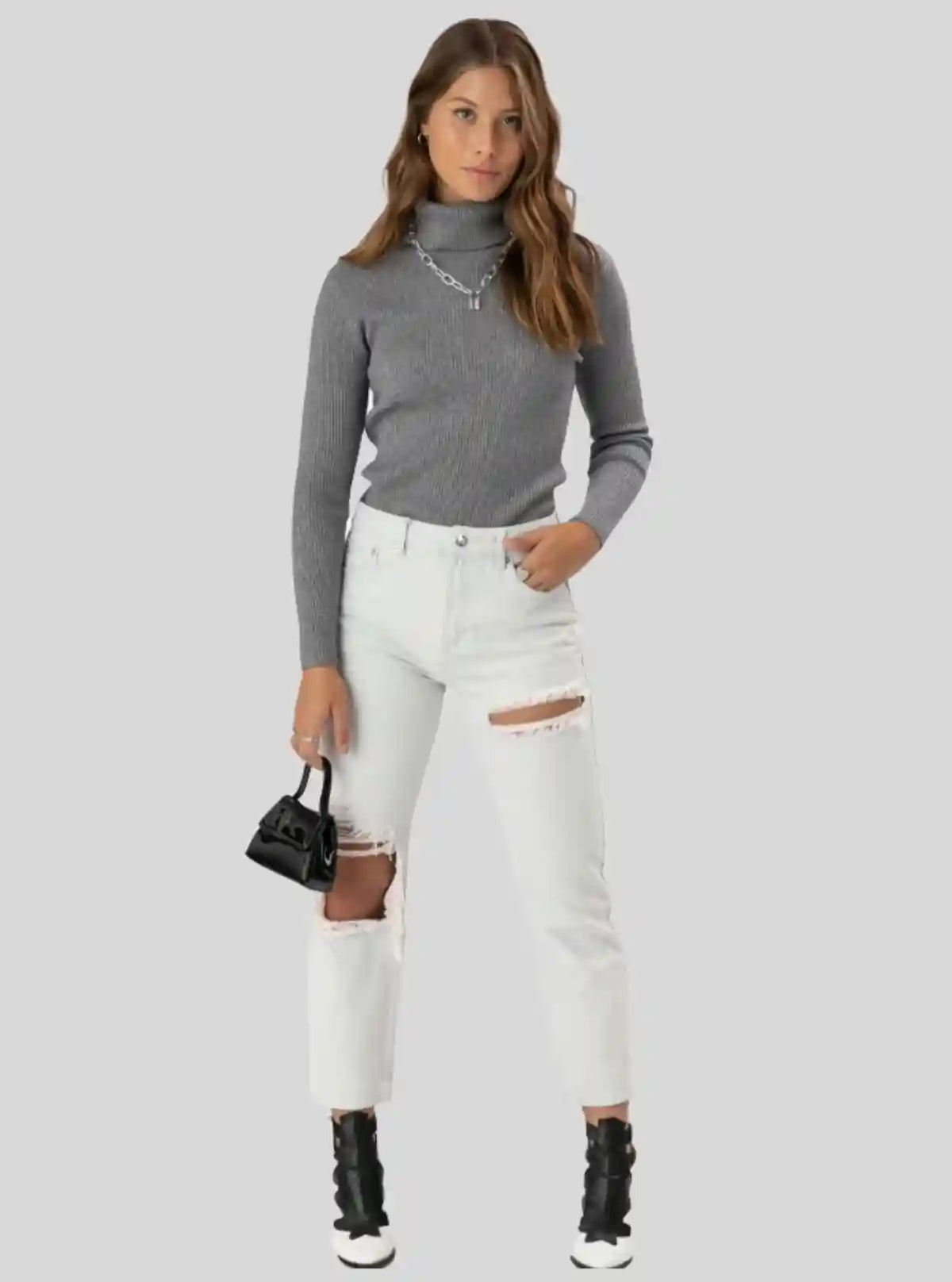 Women’s Dark Melange Ribbed Turtle Neck Pullover with Long Sleeves | Buy Online at  Boer and Fitch